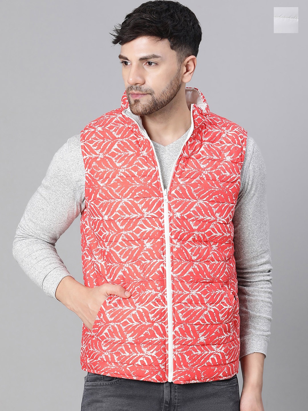 

Oxolloxo Floral Printed Reversible Sleeveless Cycling Puffer Jacket, Red