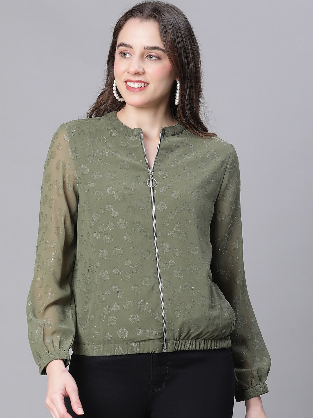 

Oxolloxo Self Design Lightweight Bomber Jacket, Green