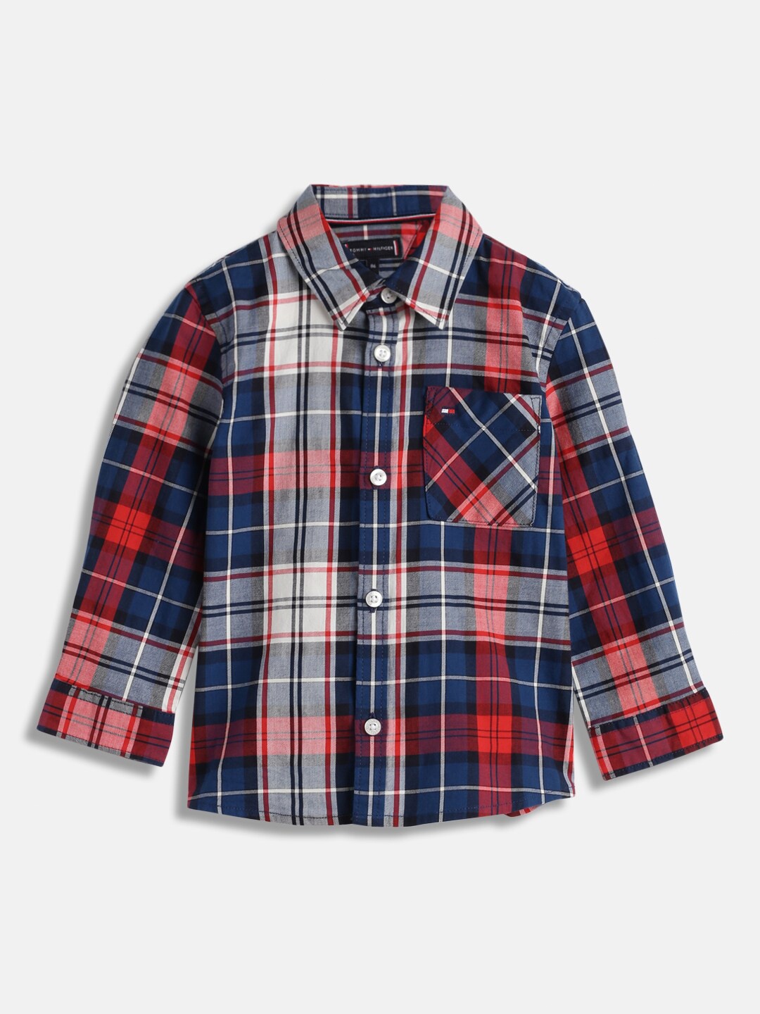 

Tommy Hilfiger Boys Tartan Checked Spread Collar Casual Shirt, Navy blue