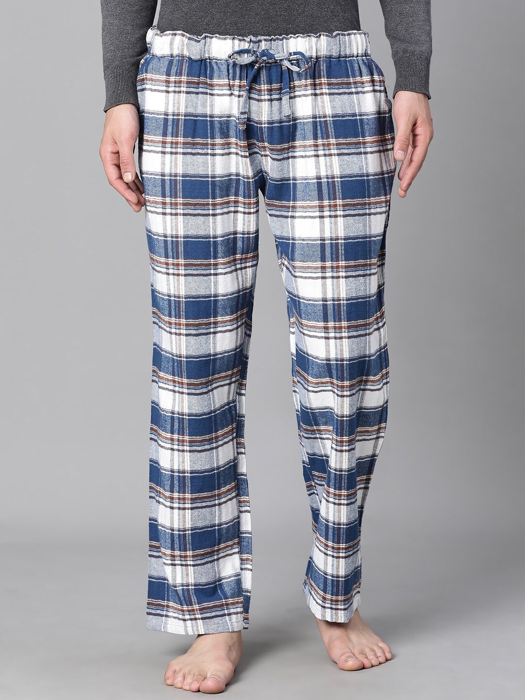 

Oxolloxo Men Checked Cotton Mid-Rise Lounge Pant, Blue
