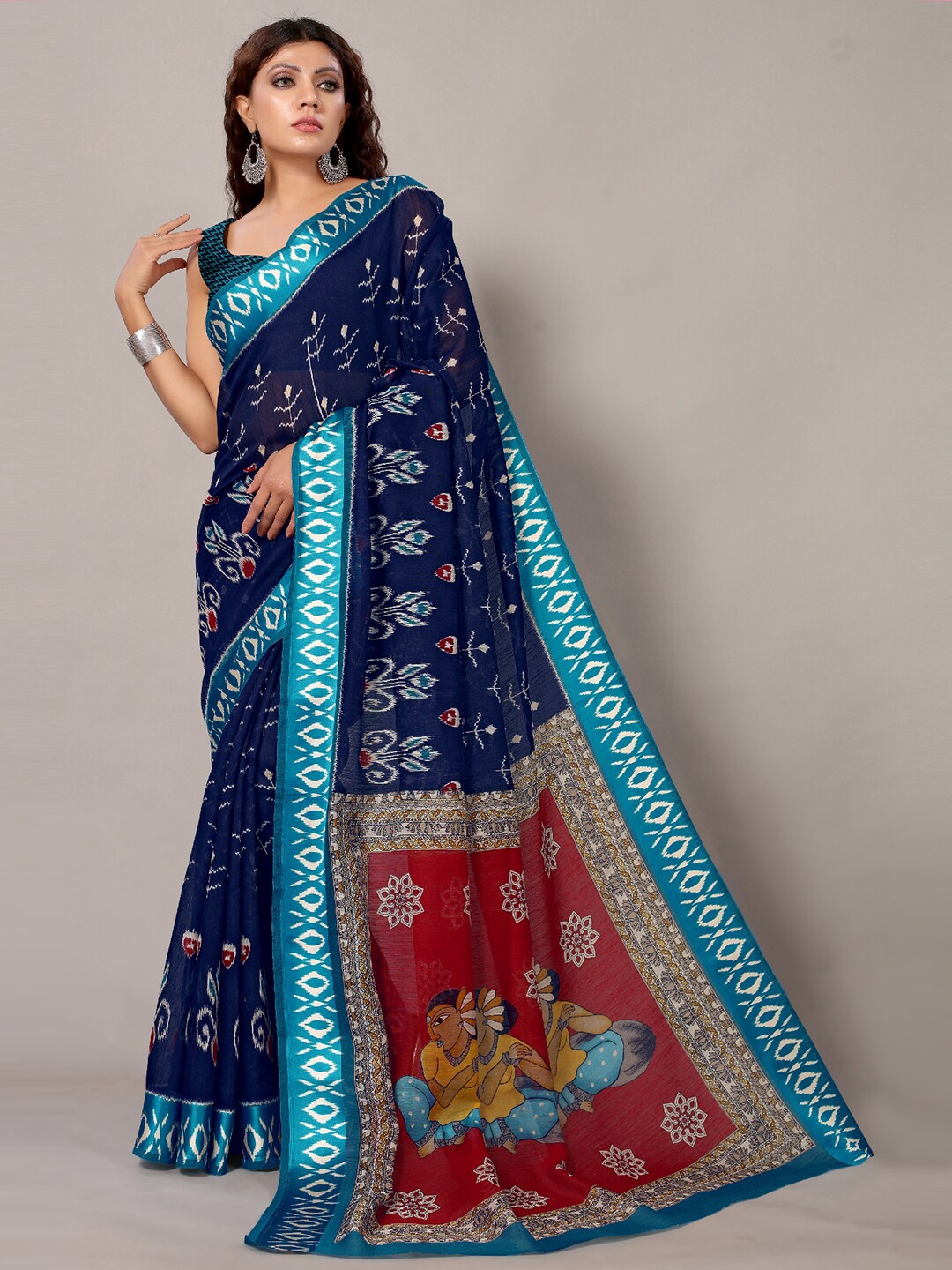 

HRITIKA Ethnic Motifs Printed Saree, Navy blue