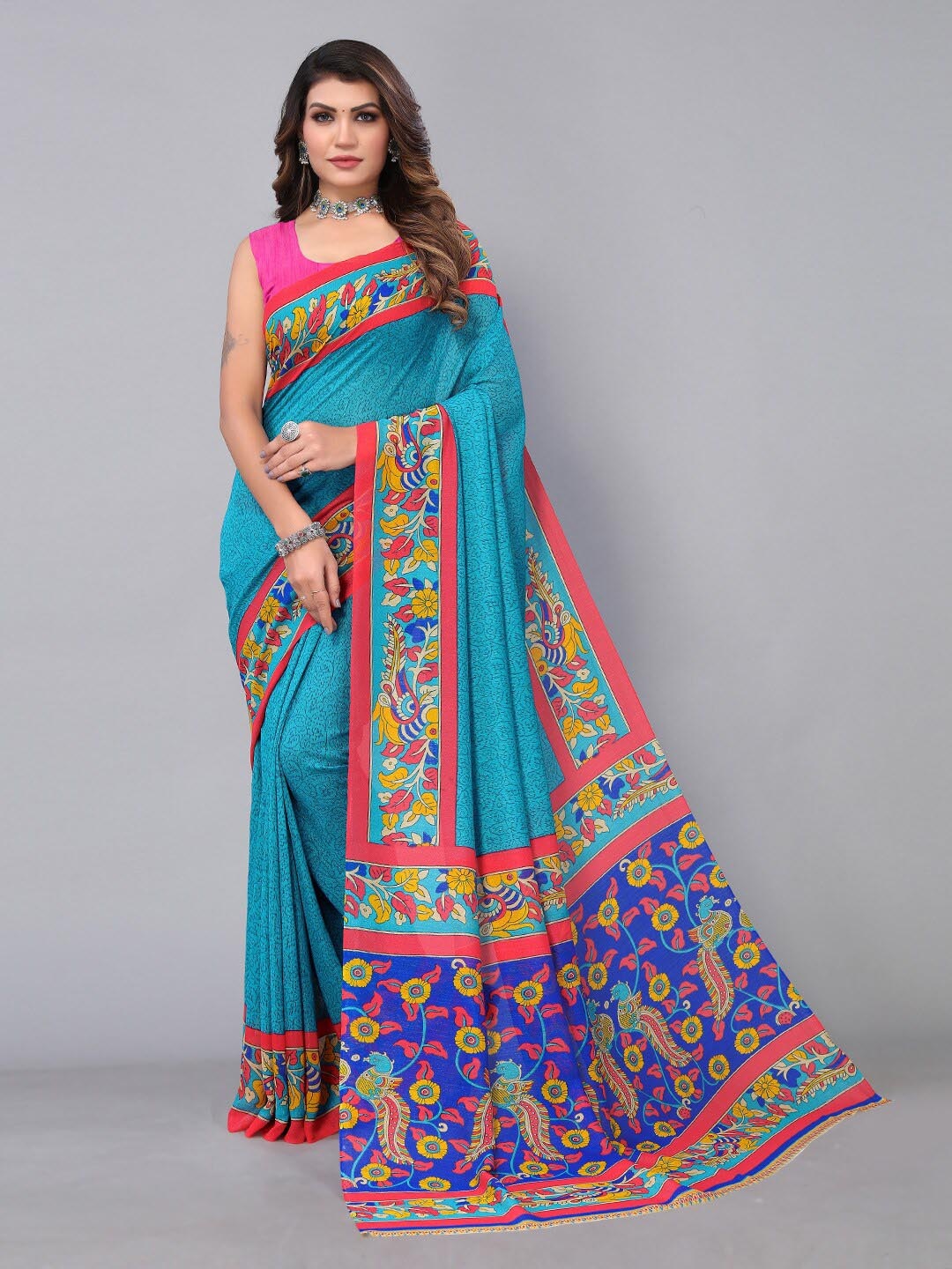 

HRITIKA Floral Printed Saree, Blue