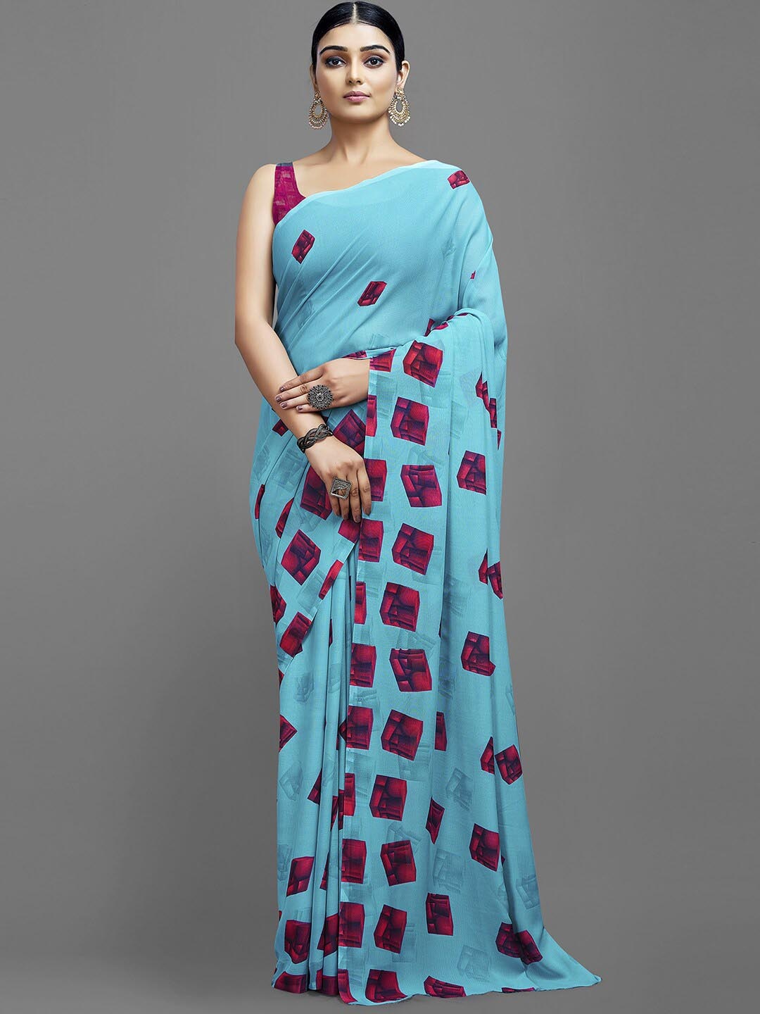 

HRITIKA Abstract Printed Saree, Turquoise blue