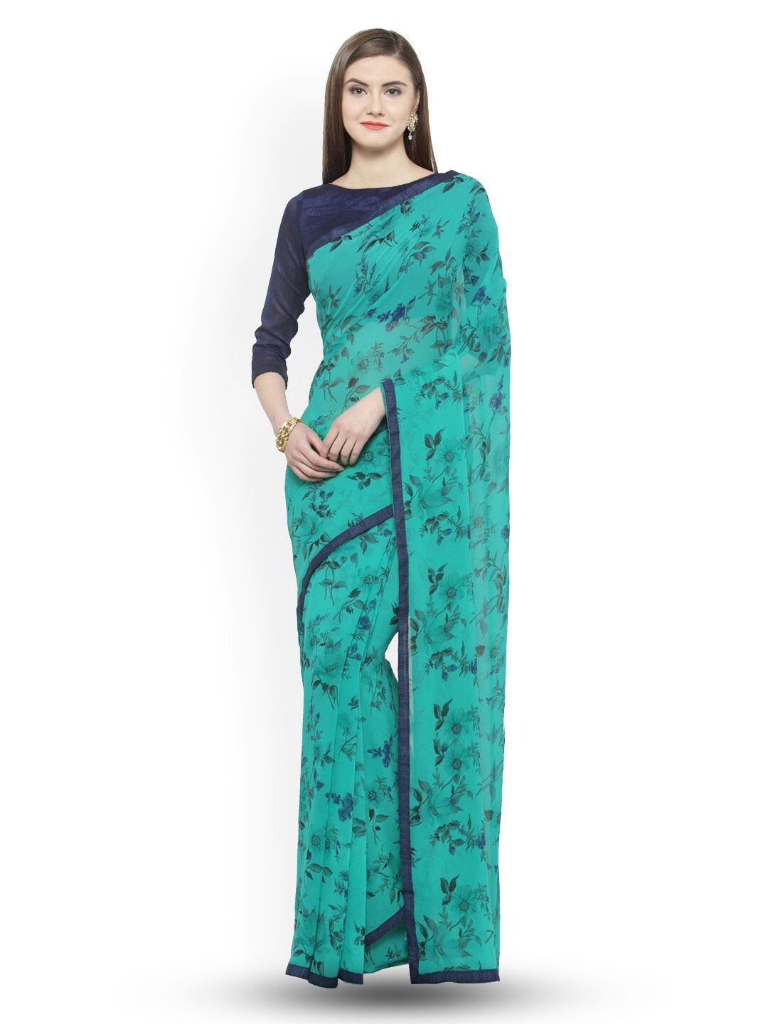 

HRITIKA Floral Printed Pure Georgette Saree, Green