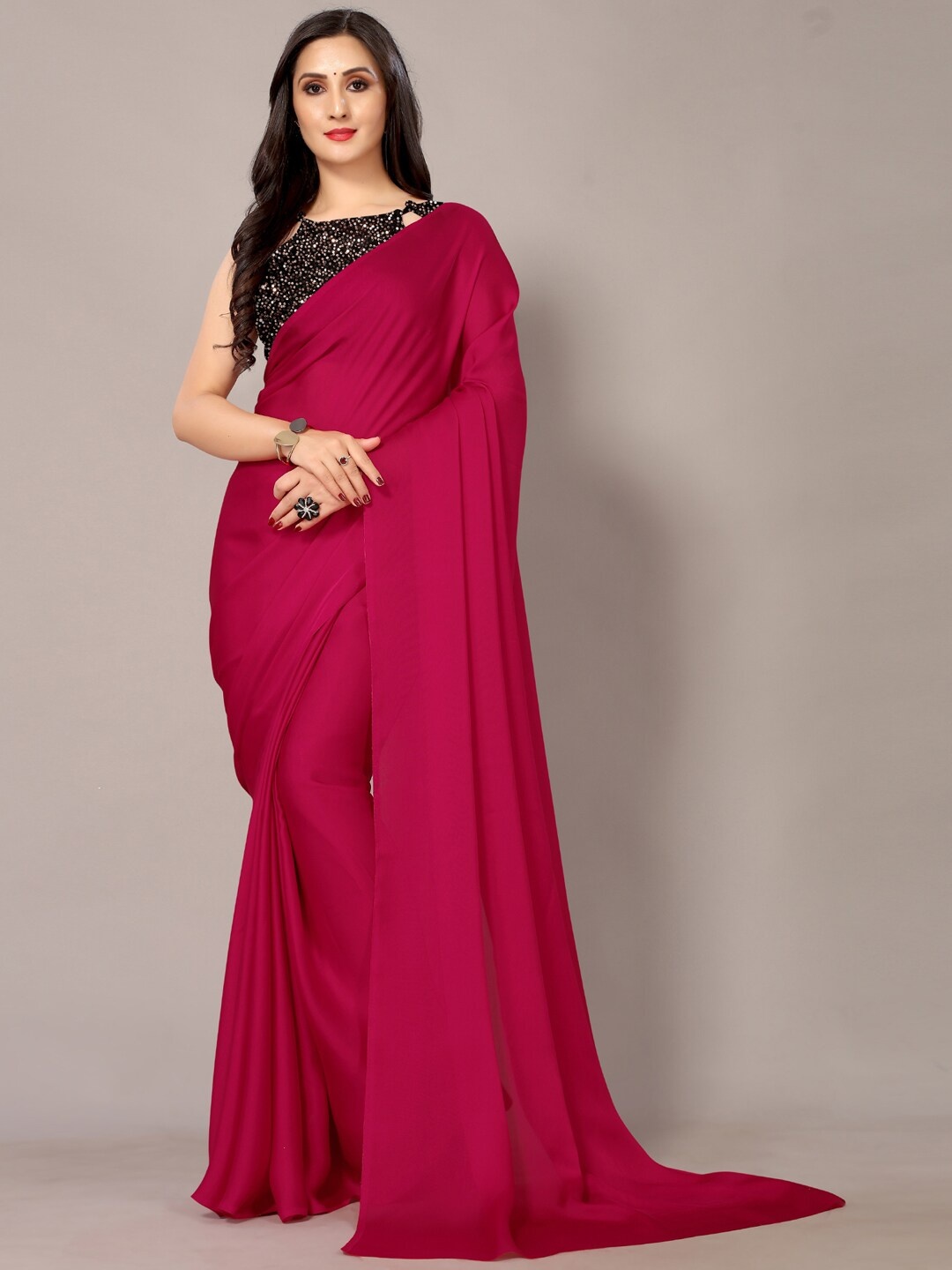 

HRITIKA Satin Saree, Magenta