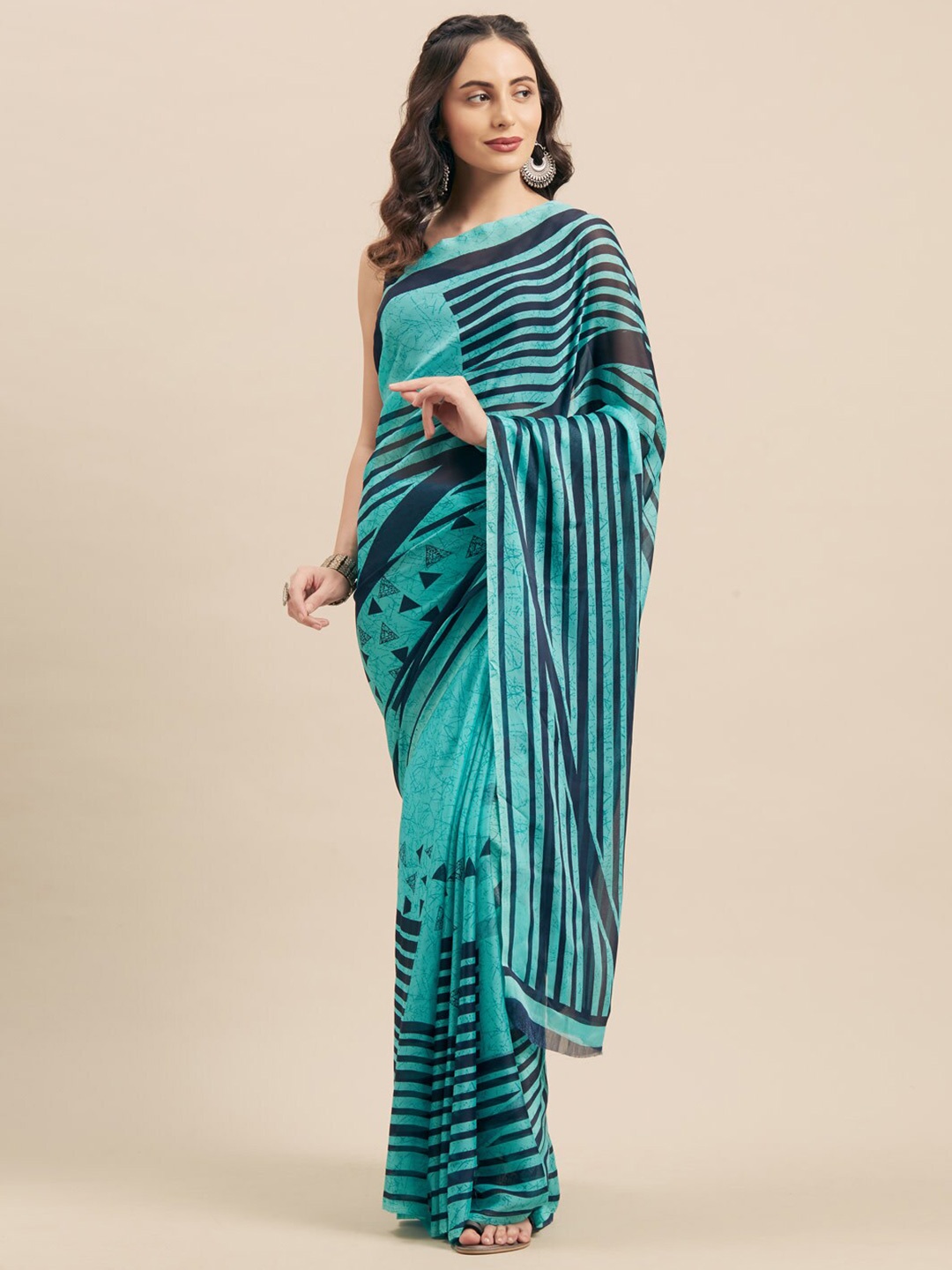 

HRITIKA Geometric Printed Saree, Turquoise blue