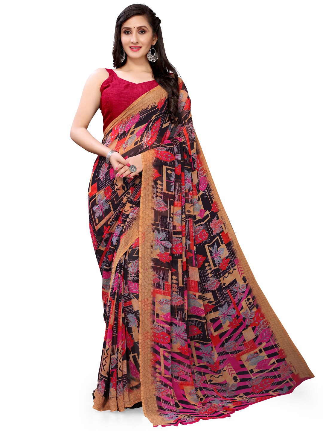 

HRITIKA Floral Printed Pure Georgette Saree, Black