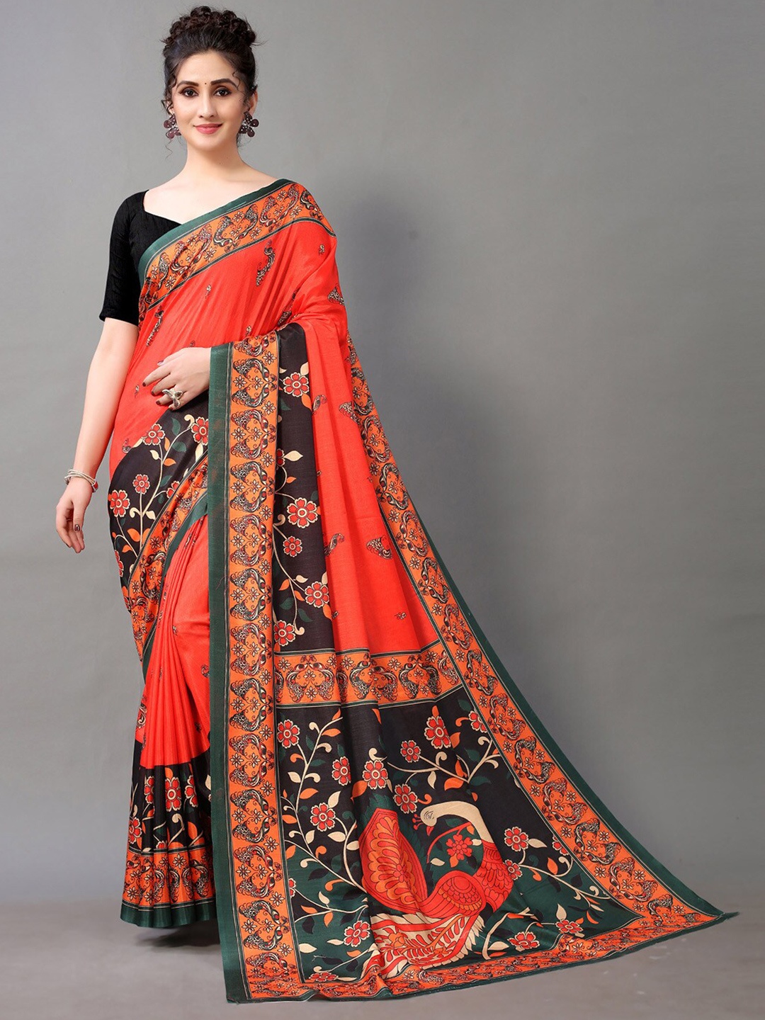 

HRITIKA Floral Printed Saree, Red