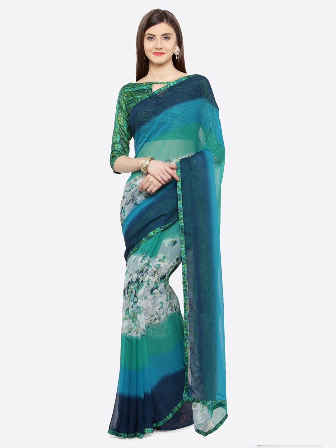 

HRITIKA Floral Printed Pure Georgette Saree, Blue