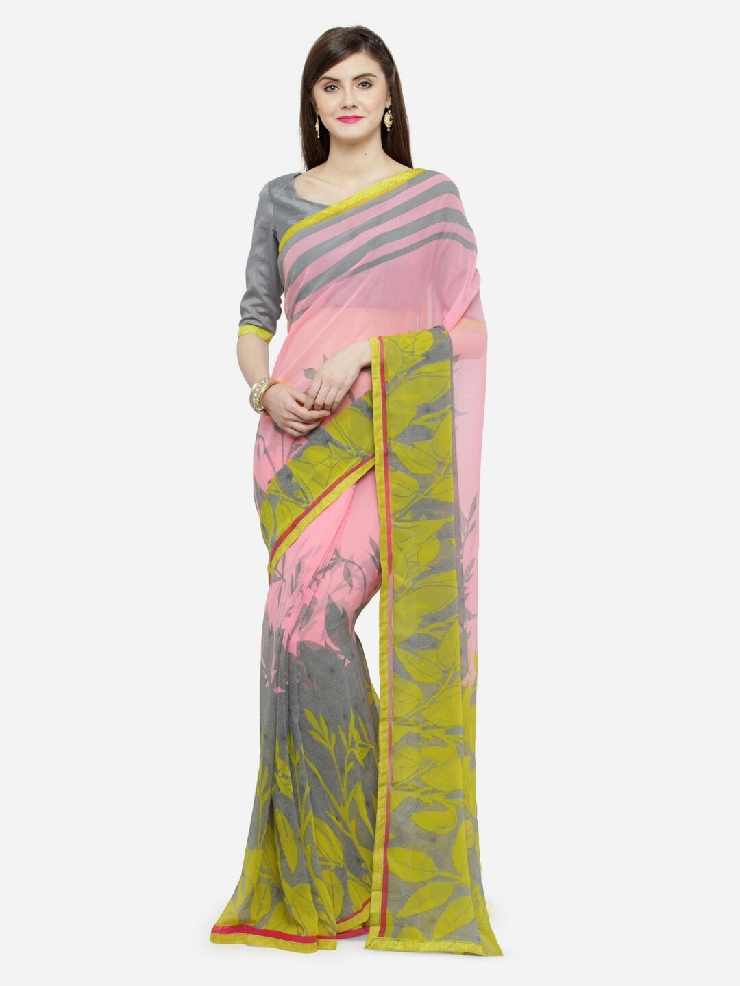 

HRITIKA Floral Printed Saree, Green