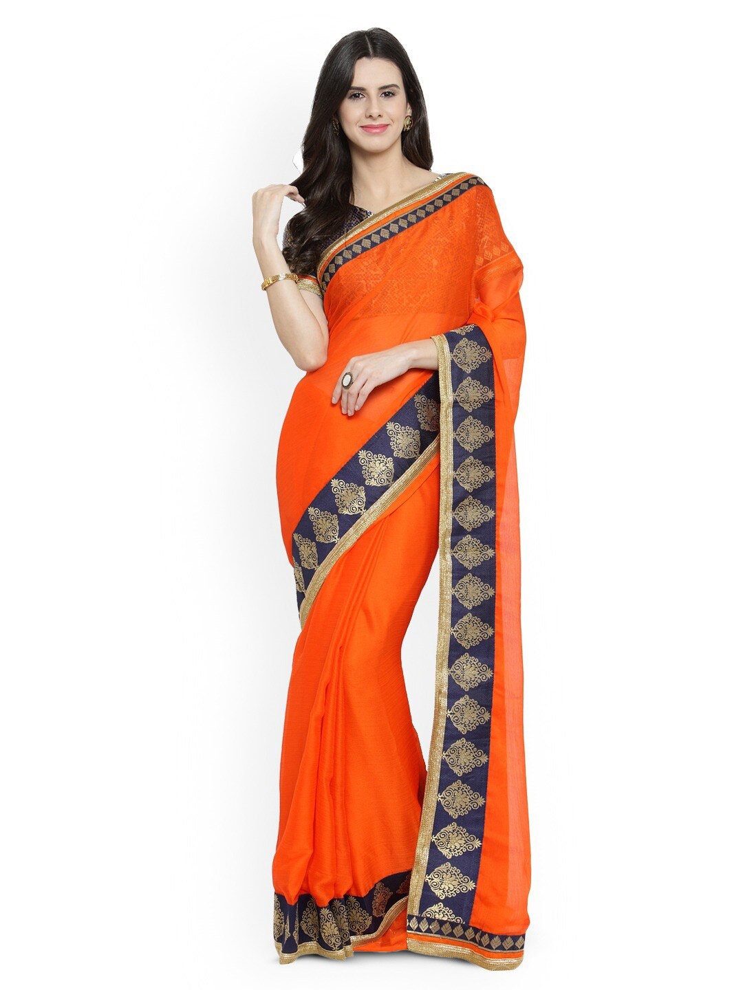 

HRITIKA Solid Pure Chiffon Saree, Orange