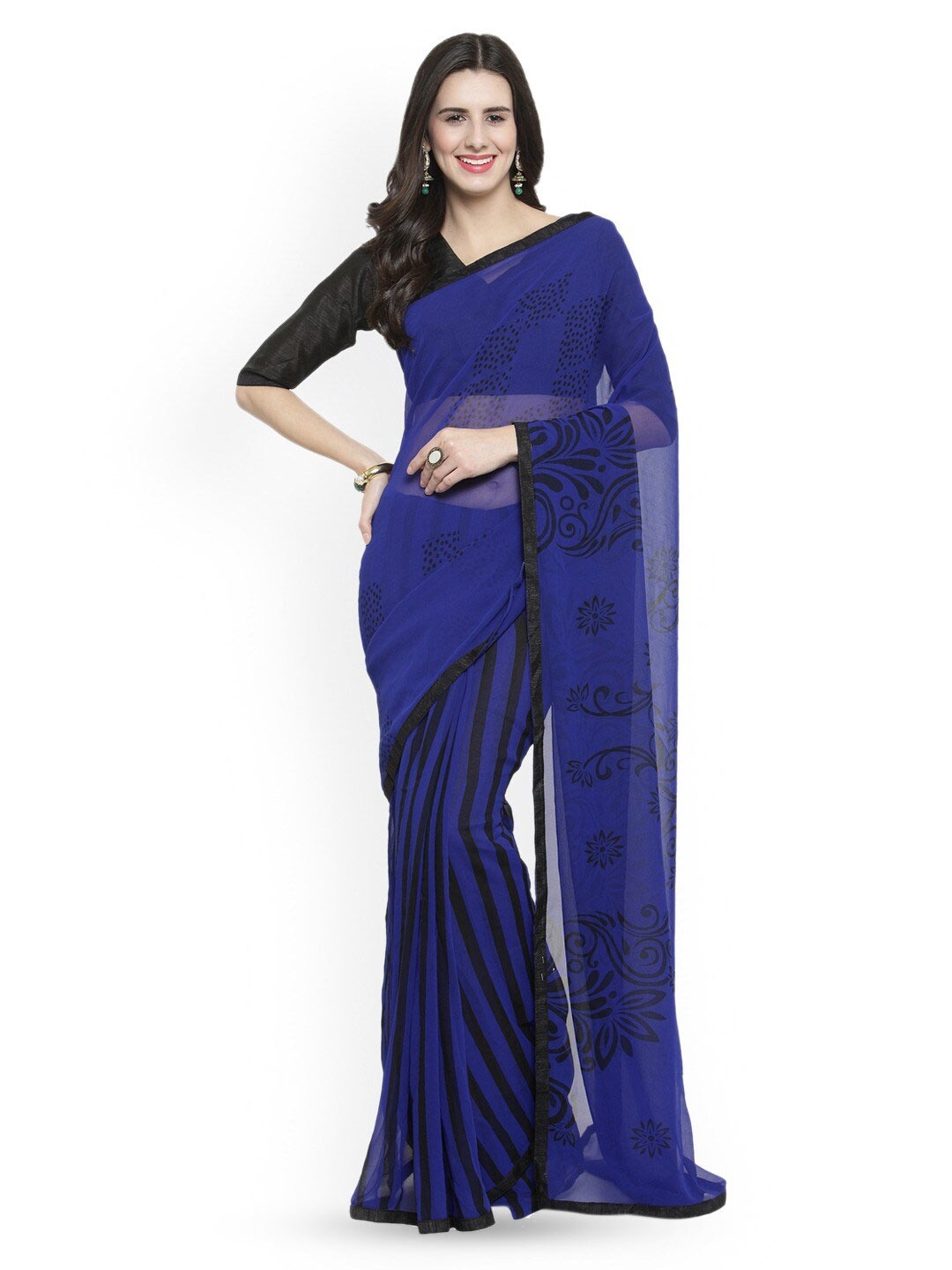 

HRITIKA Ethnic Motifs Printed Pure Georgette Saree, Blue