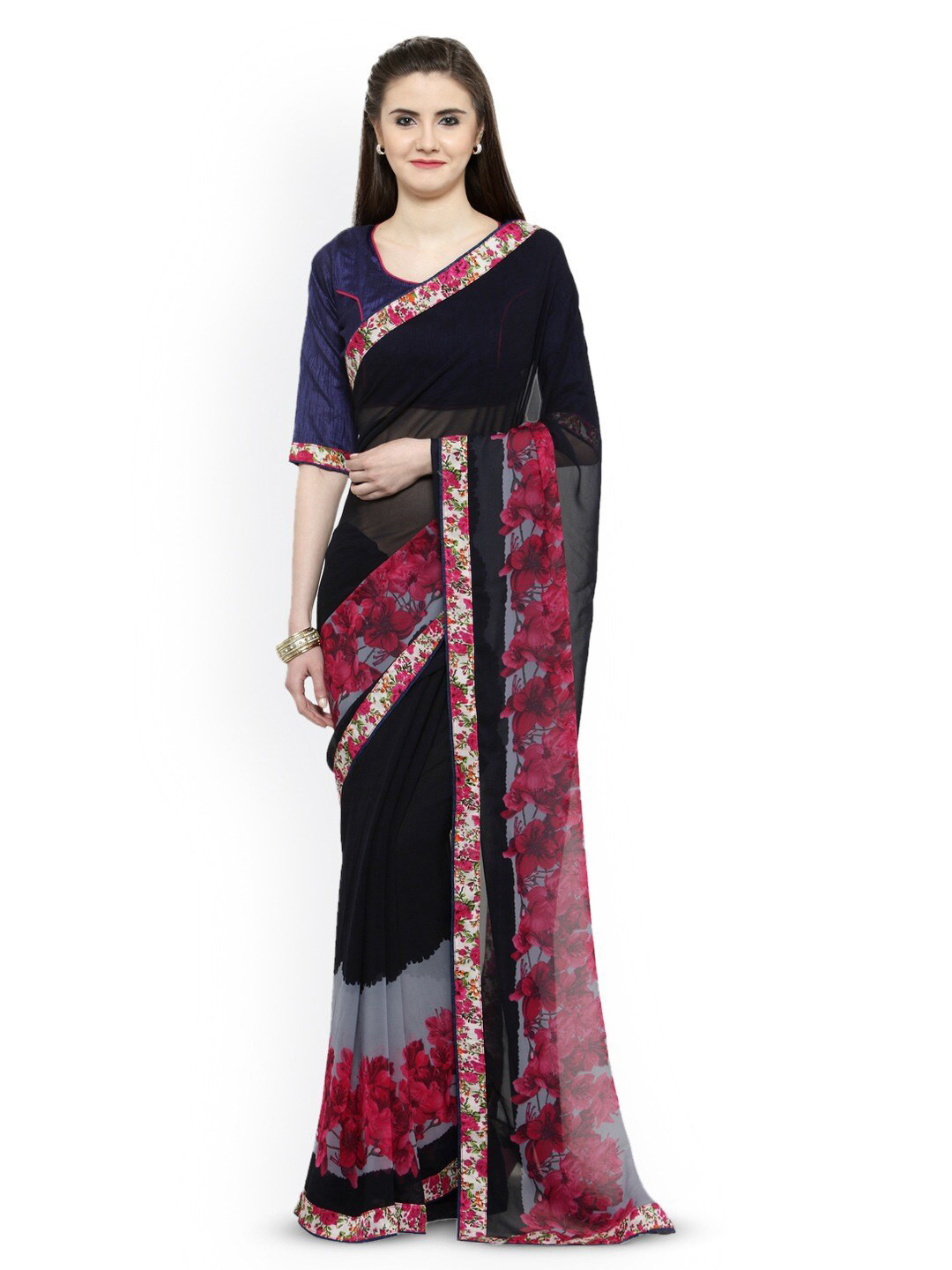 

HRITIKA Floral Printed Pure Georgette Saree, Blue