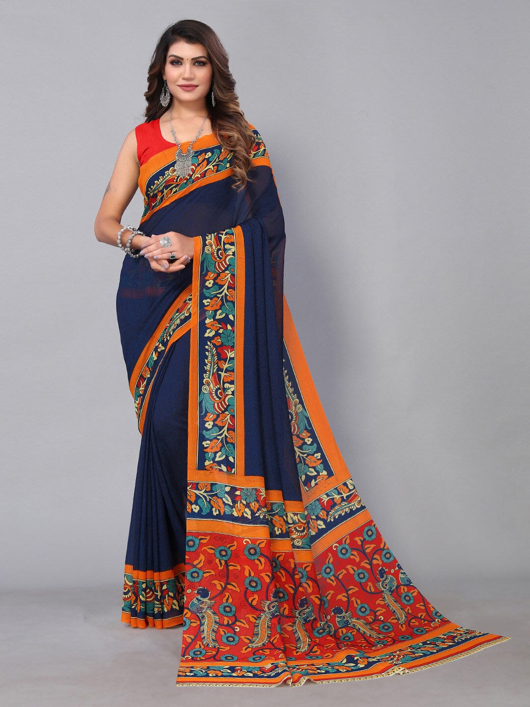 

HRITIKA Ethnic Motifs Printed Saree, Navy blue
