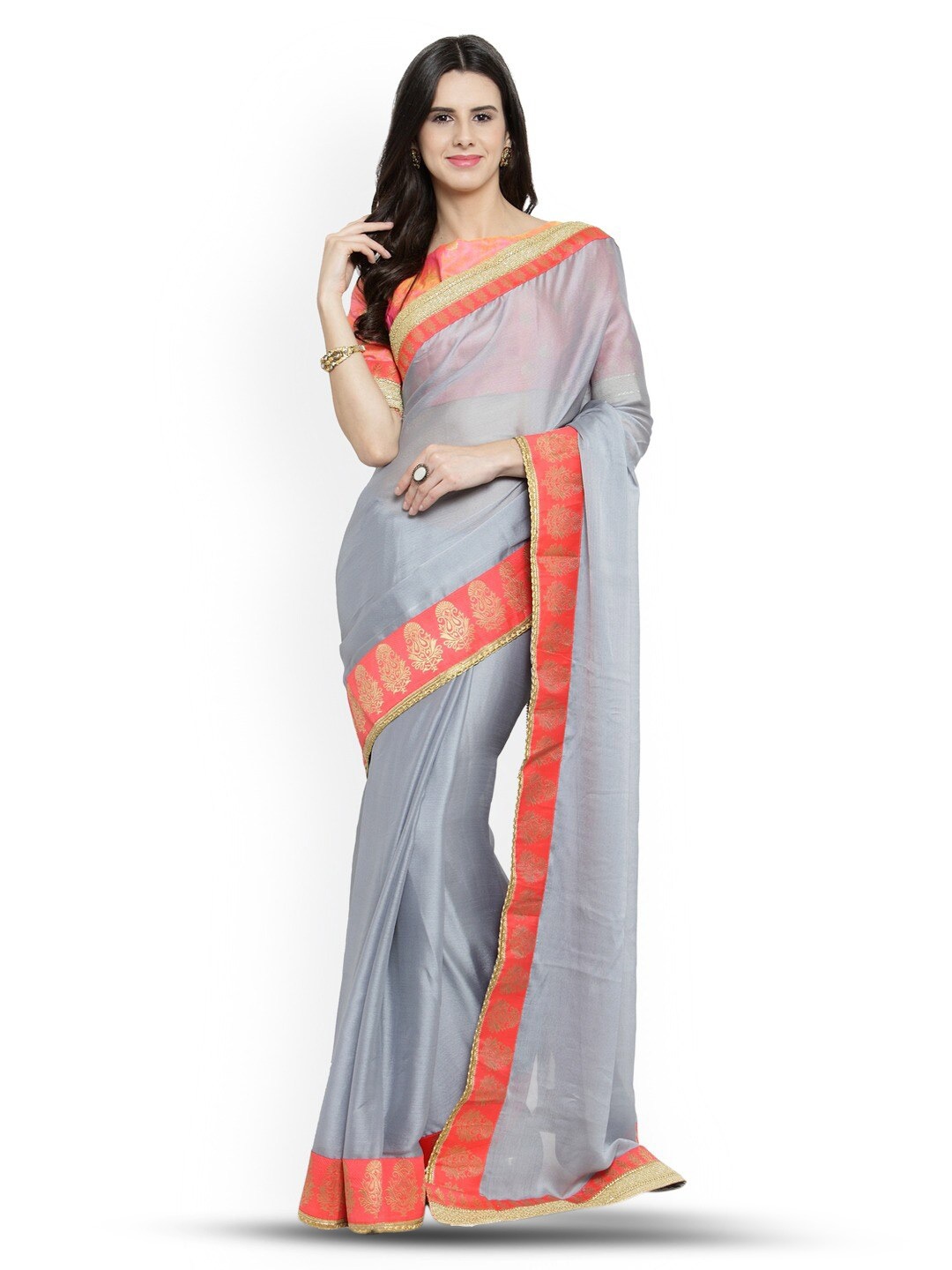 

HRITIKA Zari Pure Chiffon Saree, Grey