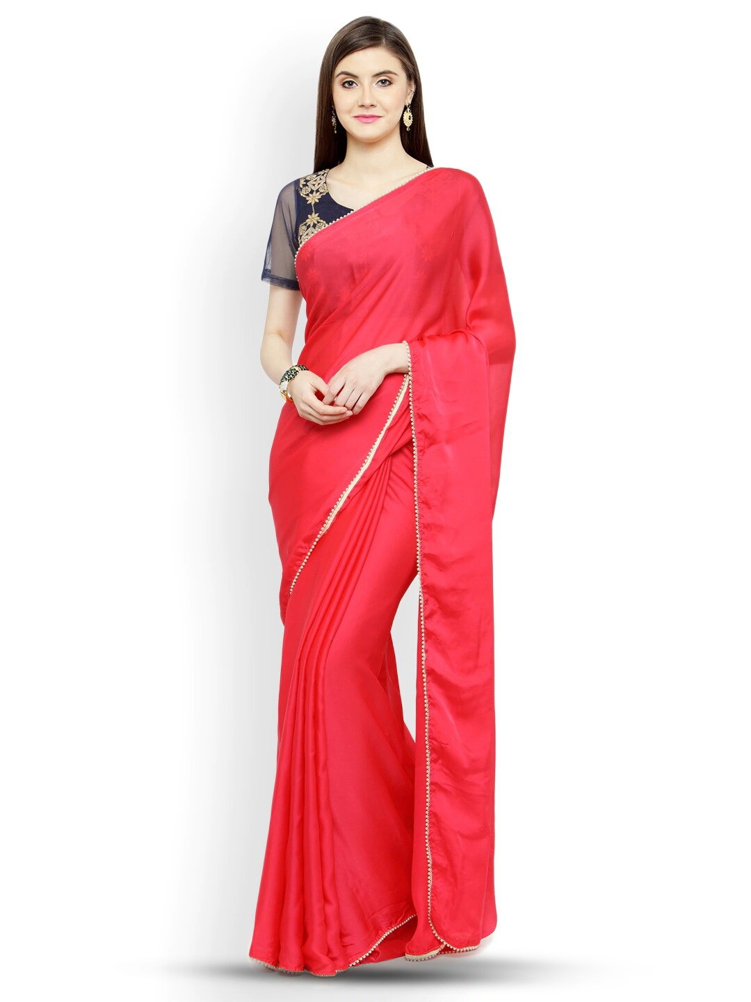 

HRITIKA Coral Embroidered Satin Saree