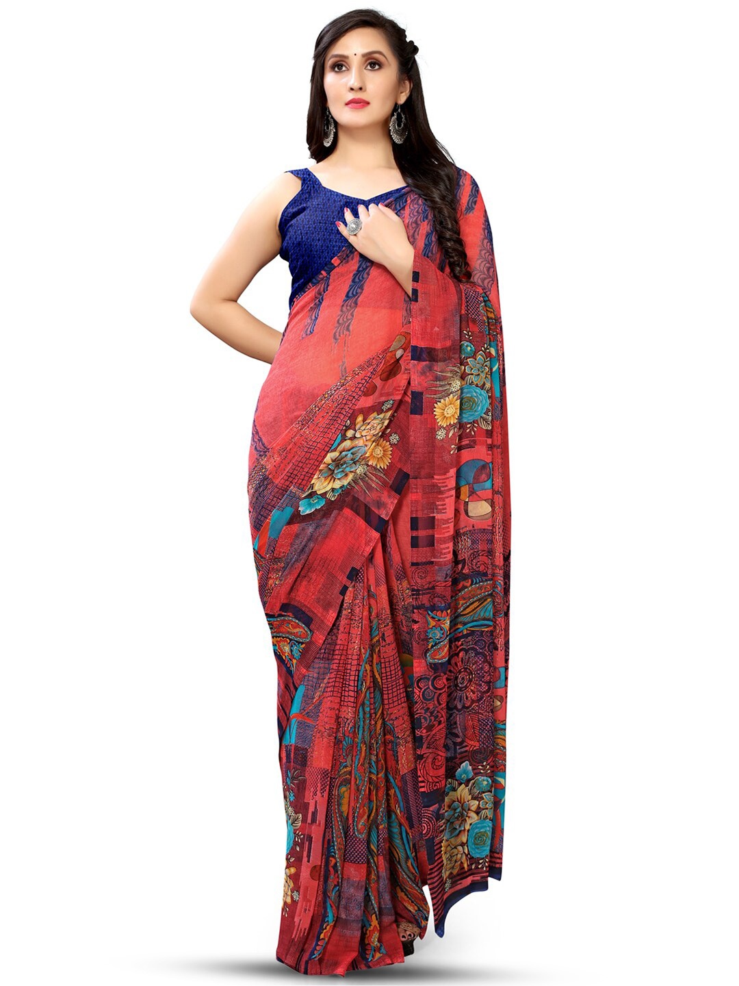 

HRITIKA Floral Printed Saree, Pink