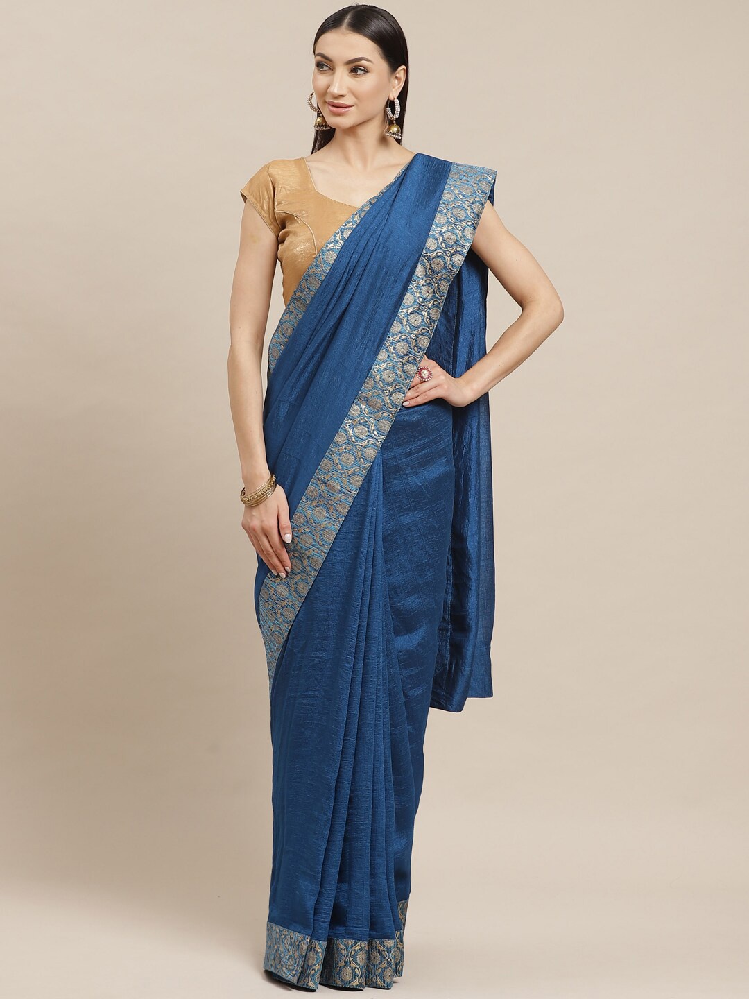 

HRITIKA Woven Design Border Saree, Turquoise blue