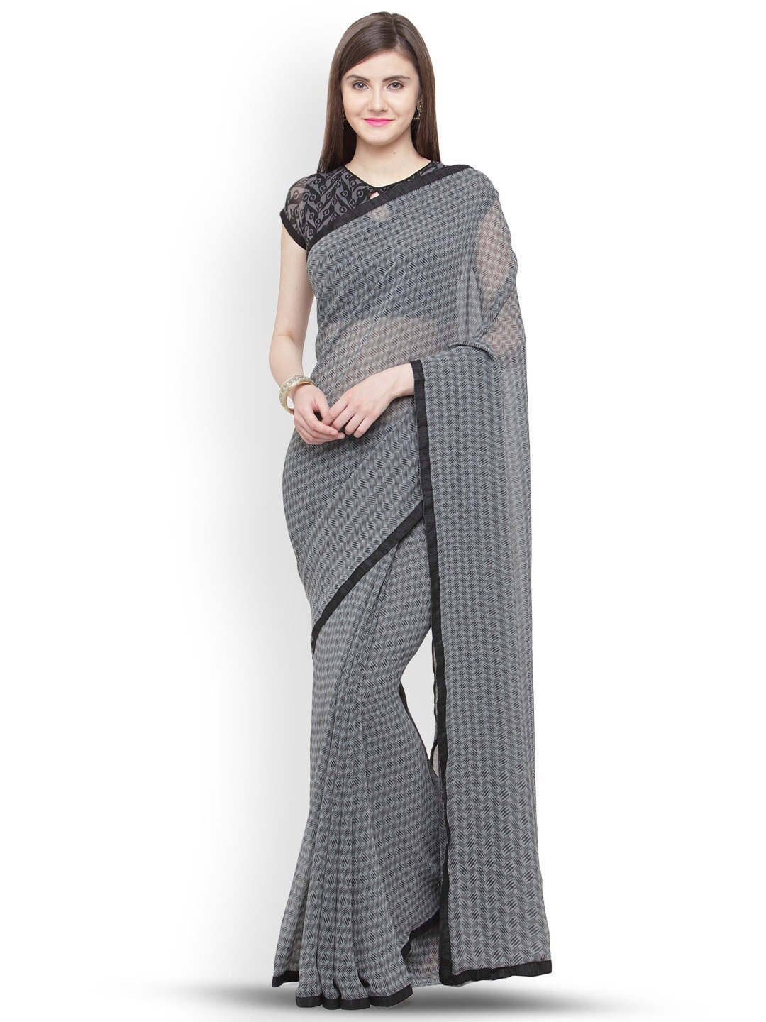 

HRITIKA Geometric Printed Pure Georgette Saree, Grey