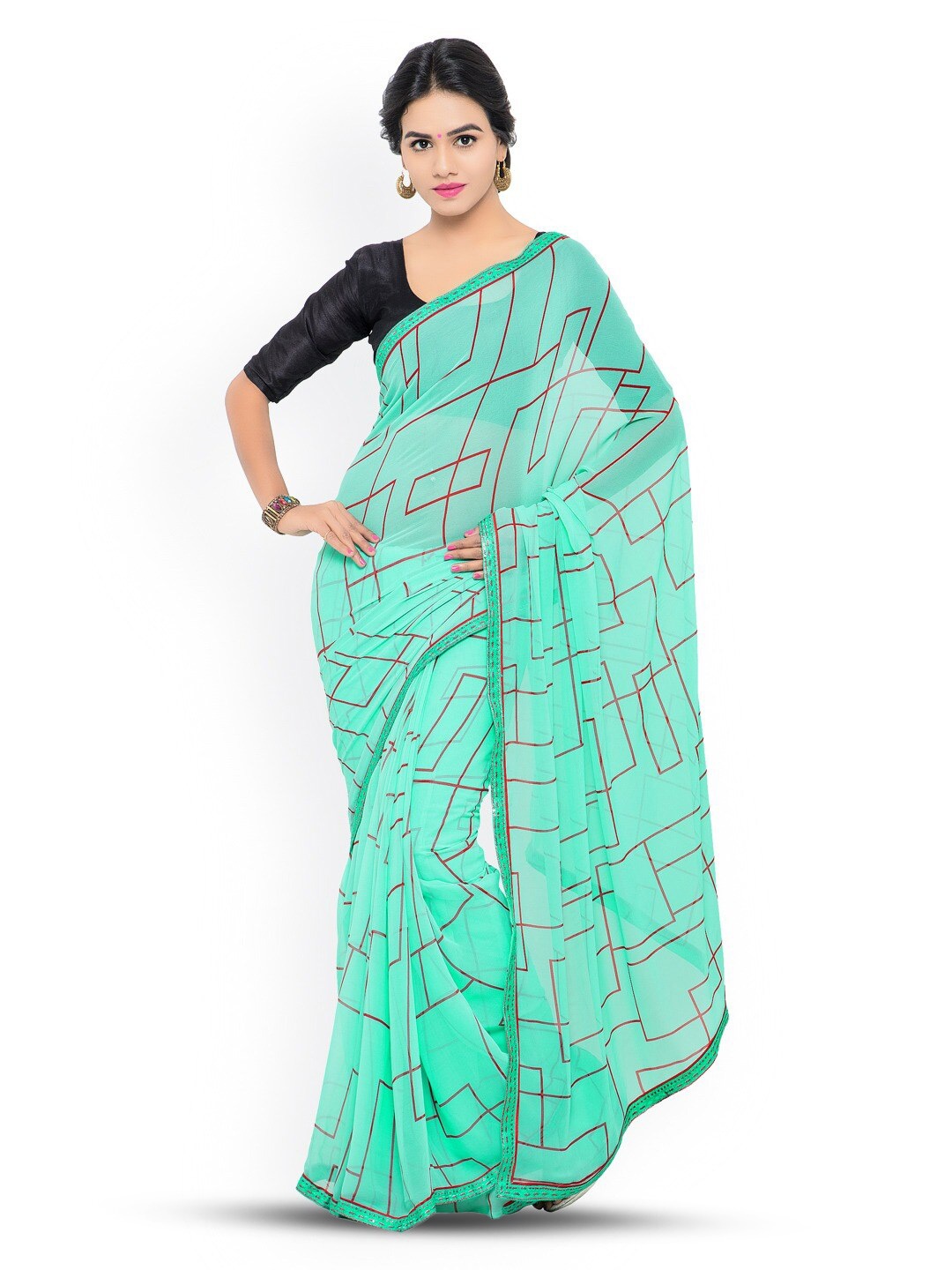 

HRITIKA Geometric Printed Pure Georgette Saree, Blue