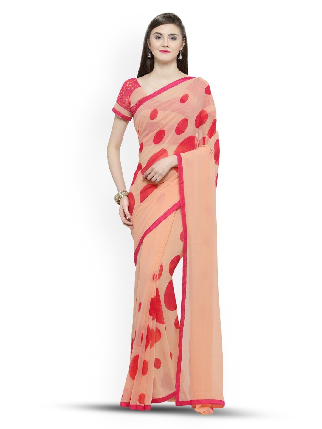 

HRITIKA Polka Dots Printed Pure Georgette Saree, Peach