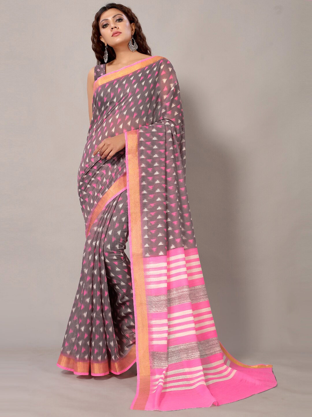 

HRITIKA Geometric Printed Art Silk Saree, Grey