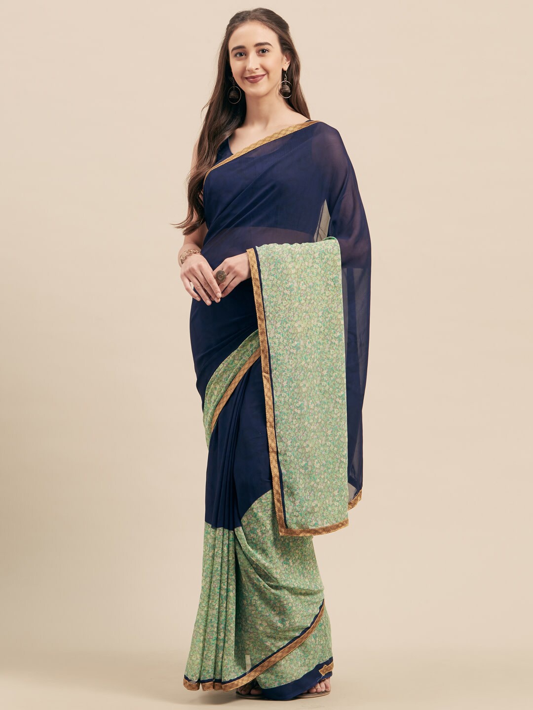 

HRITIKA Poly Georgette Saree, Navy blue