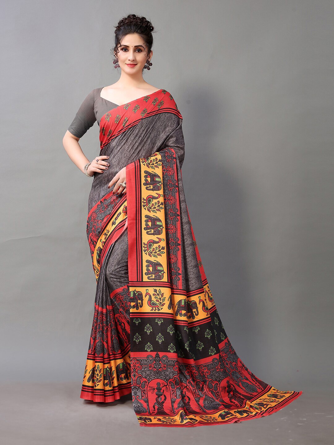 

HRITIKA Ethnic Motifs Printed Saree, Grey
