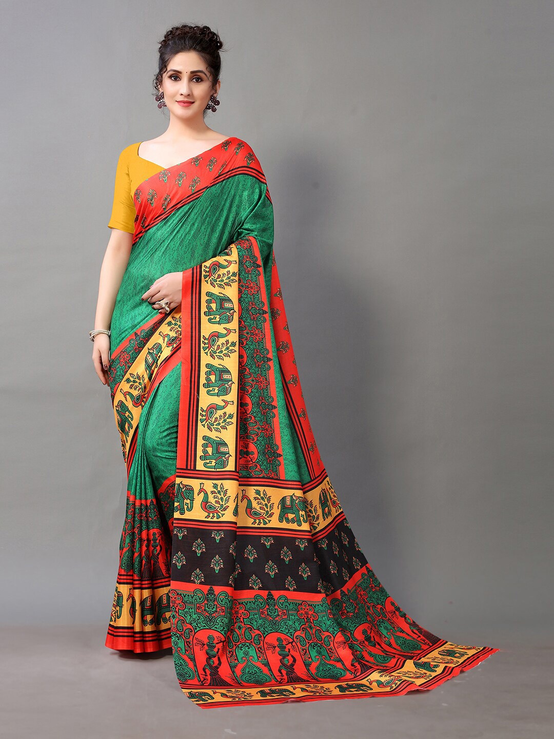 

HRITIKA Ethnic Motifs Printed Saree, Green