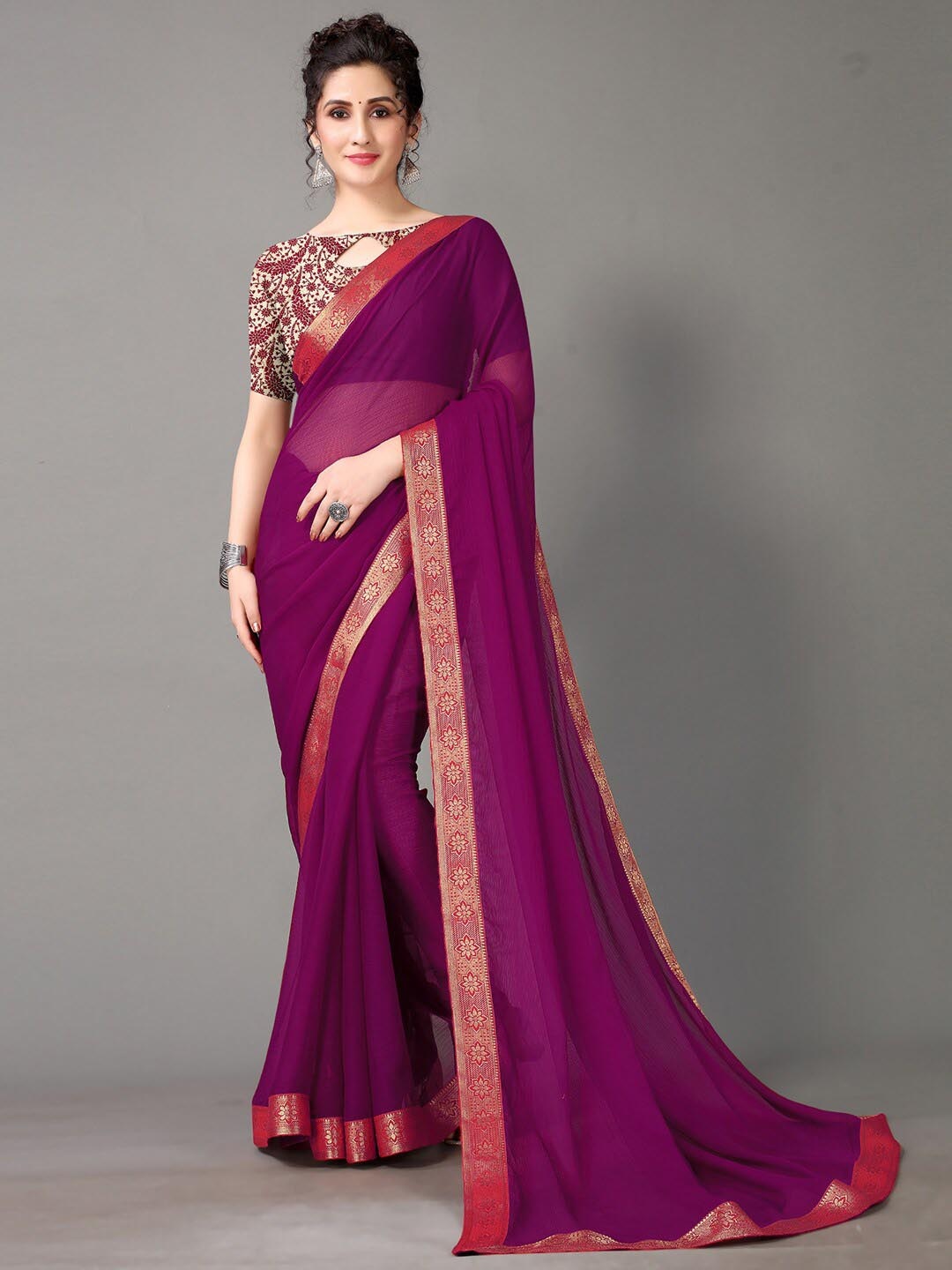 

HRITIKA Woven Design Border Zari Saree, Purple