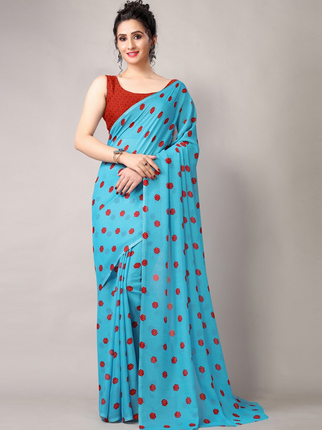 

HRITIKA Geometric Printed Saree, Turquoise blue