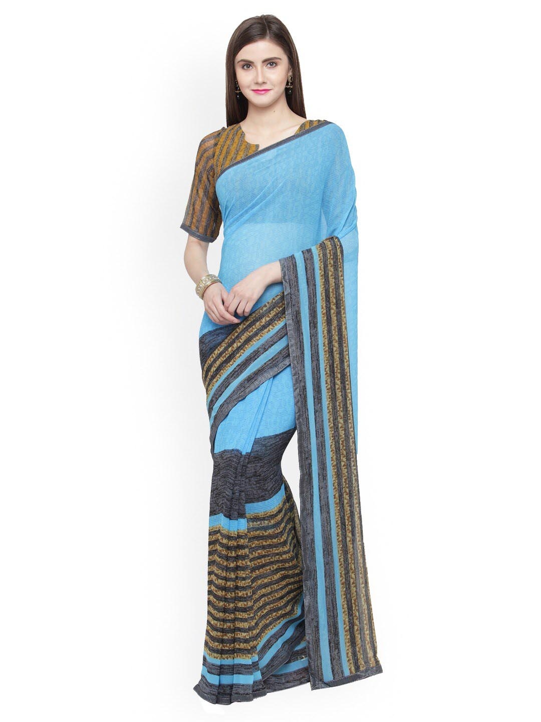 

HRITIKA Striped Saree, Blue
