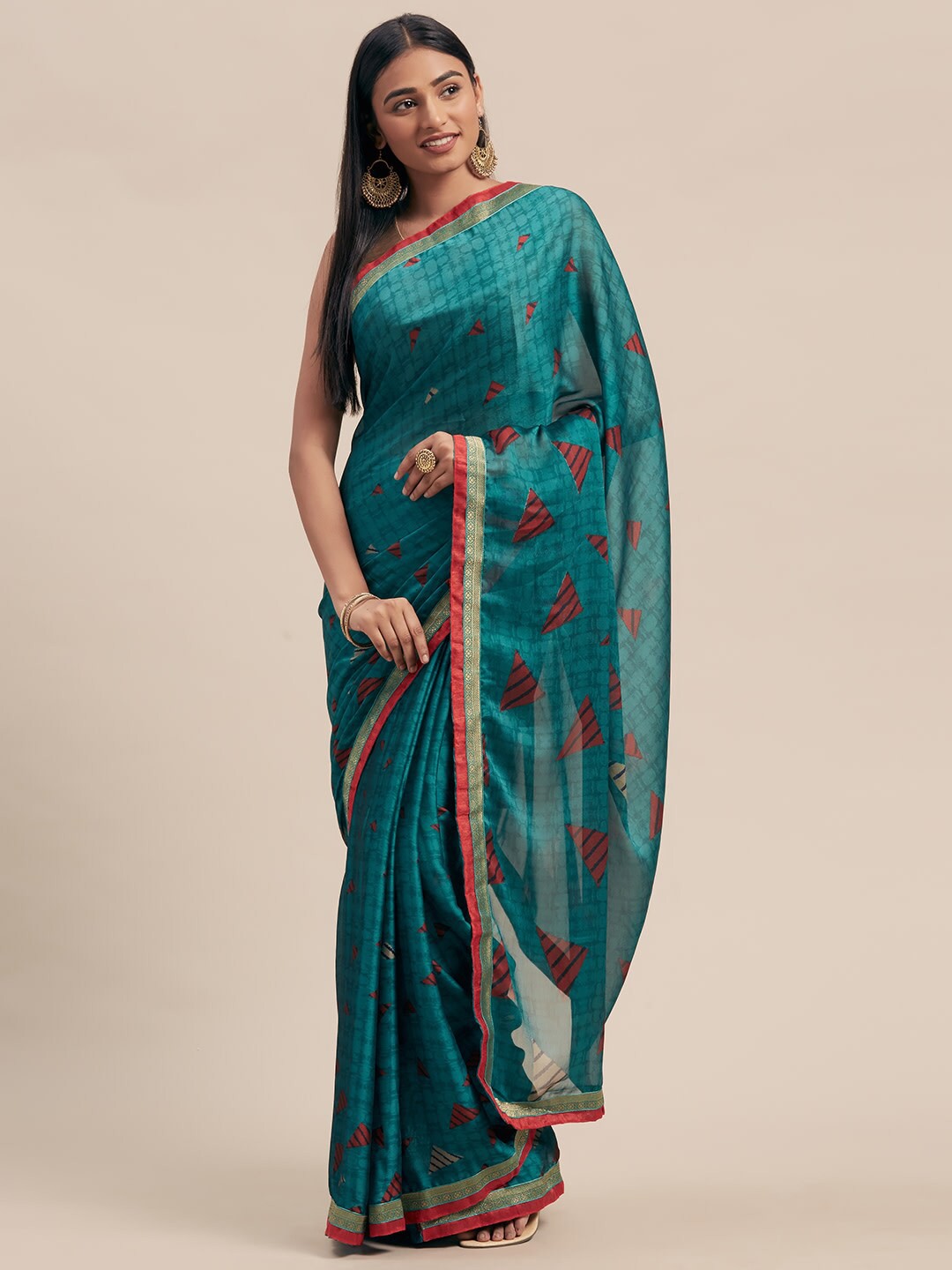 

HRITIKA Geometric Printed Saree, Sea green