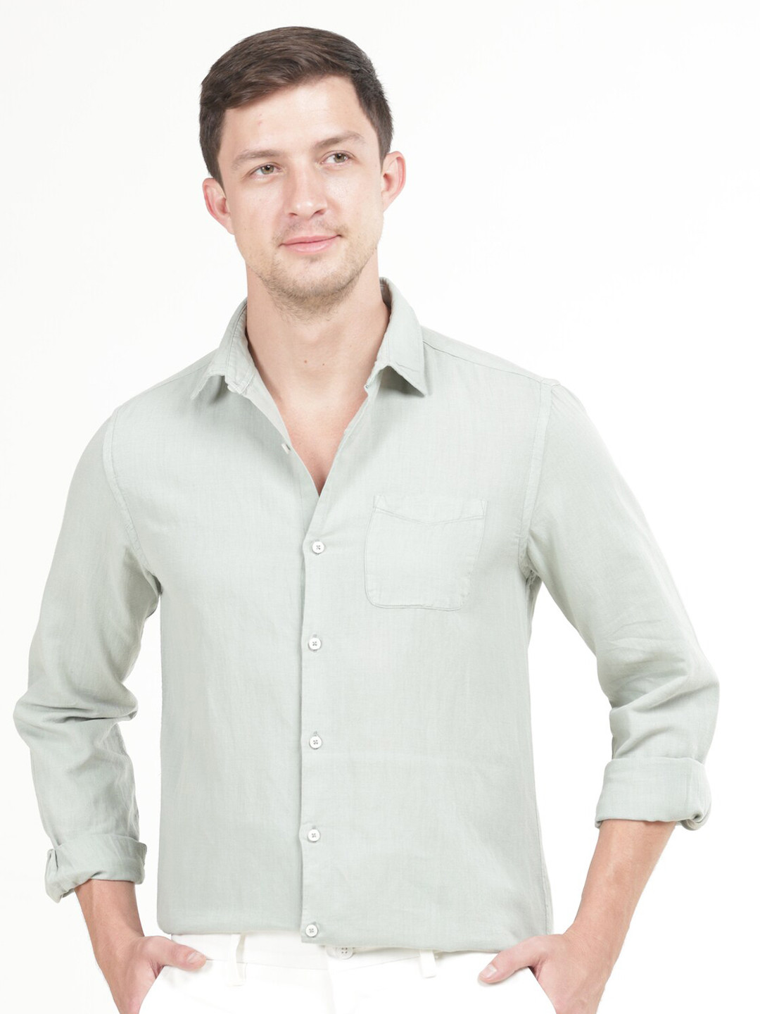 

POE Smart Slim Fit Spread Collar Long Sleeves Casual Shirt, Green