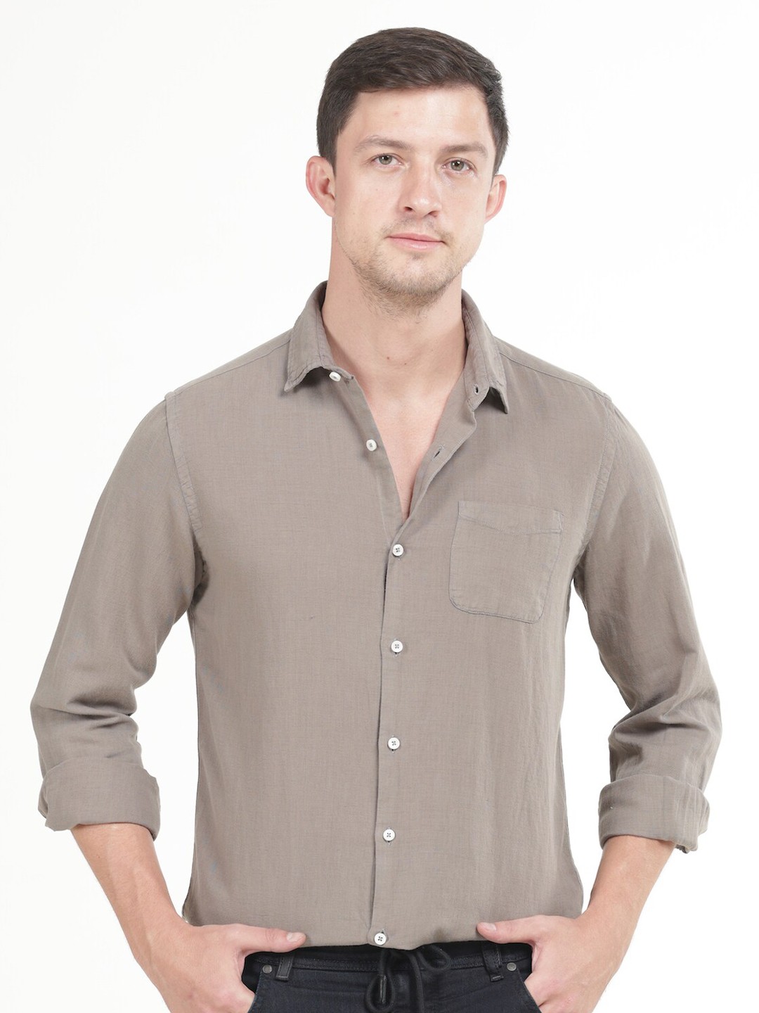 

POE Smart Slim Fit Spread Collar Long Sleeves Casual Shirt, Grey