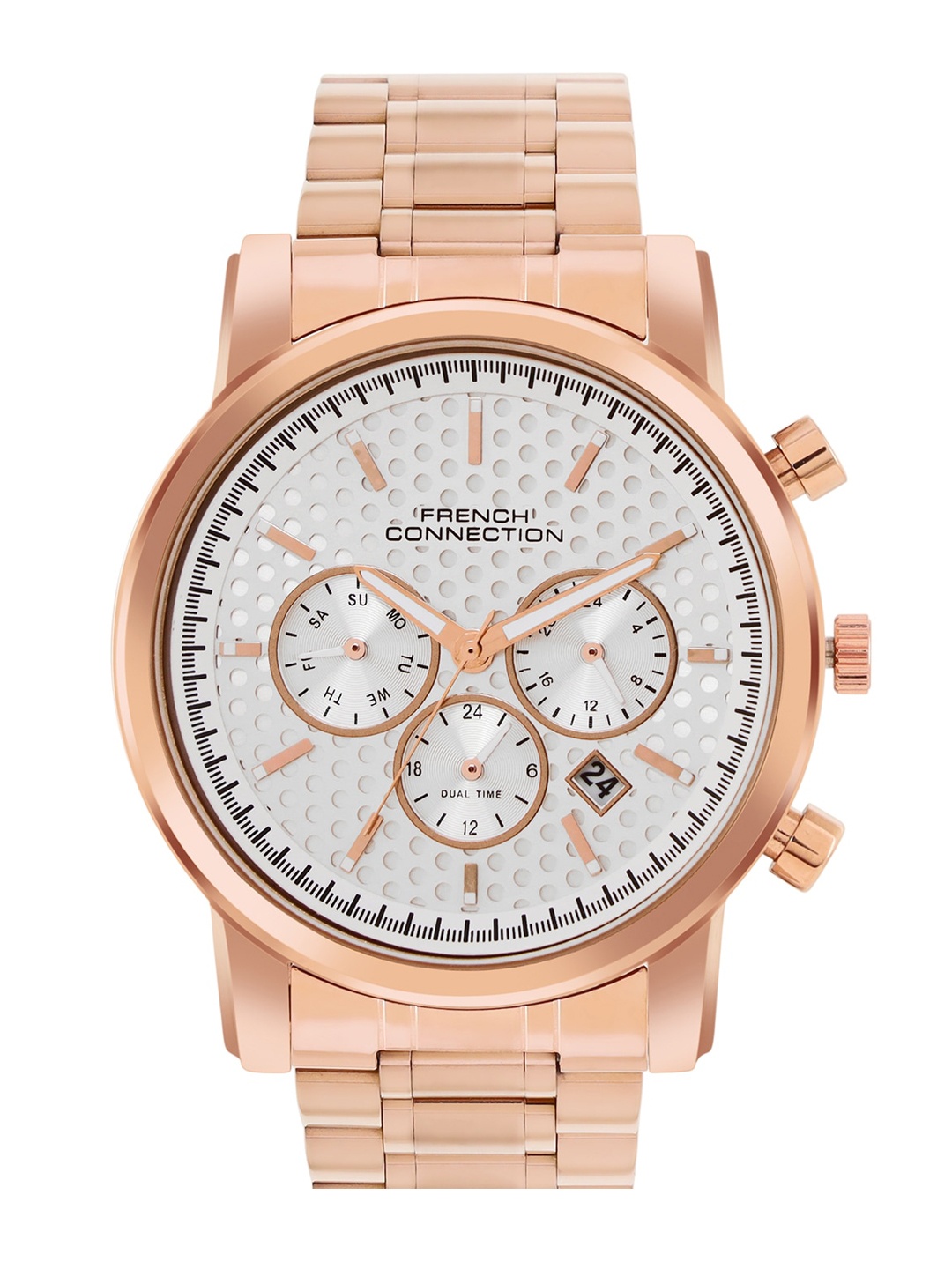 

French Connection Men Textured Dial Multi Function Analogue Watch FCN059F, Rose gold