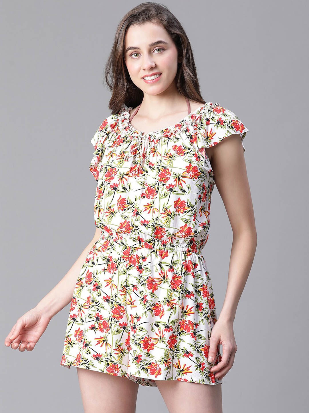 

Oxolloxo Floral Printed Playsuit, Cream