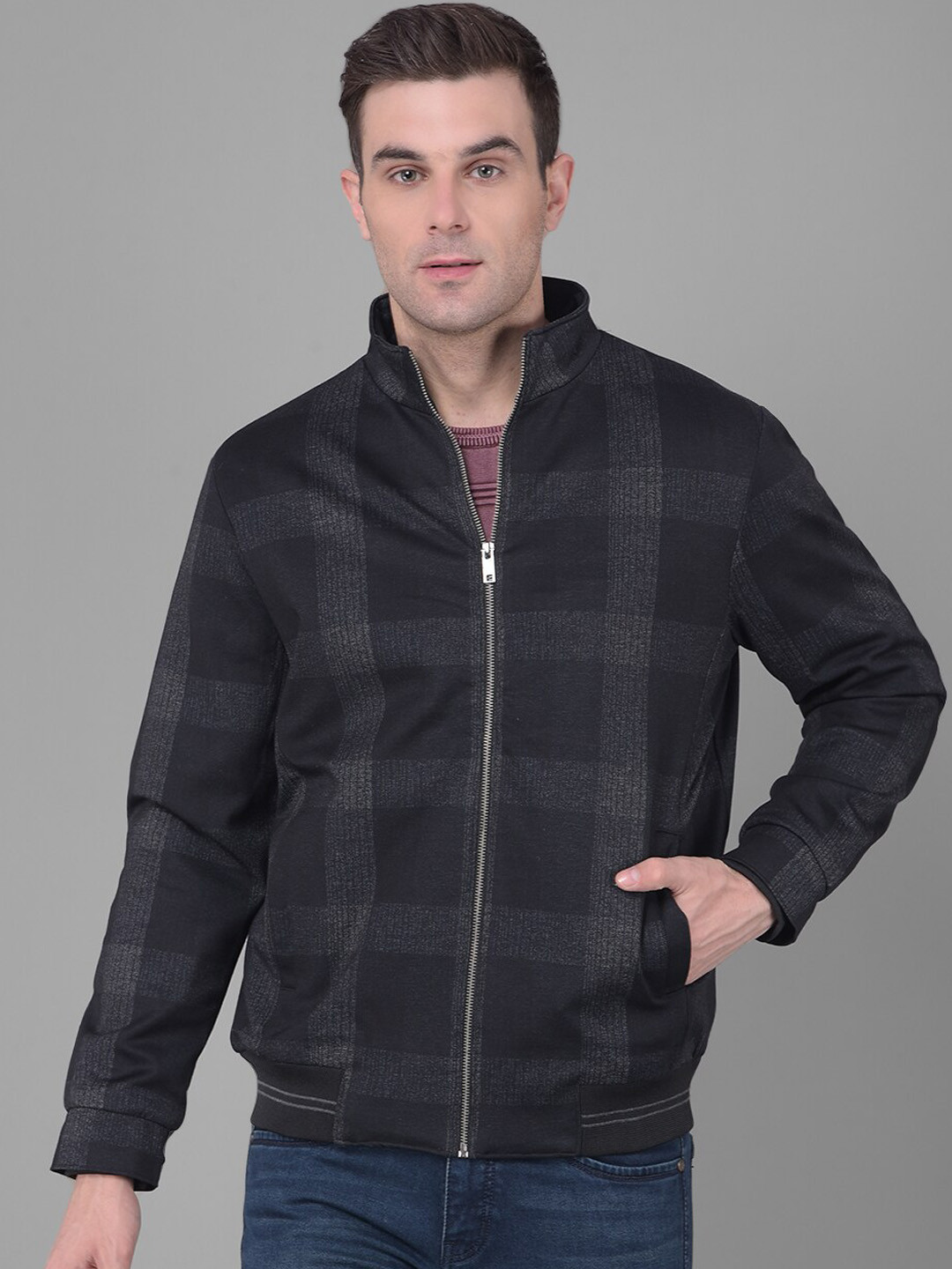 

COBB Checked Lightweight Long Sleeves Cotton Tailored Jacket, Black