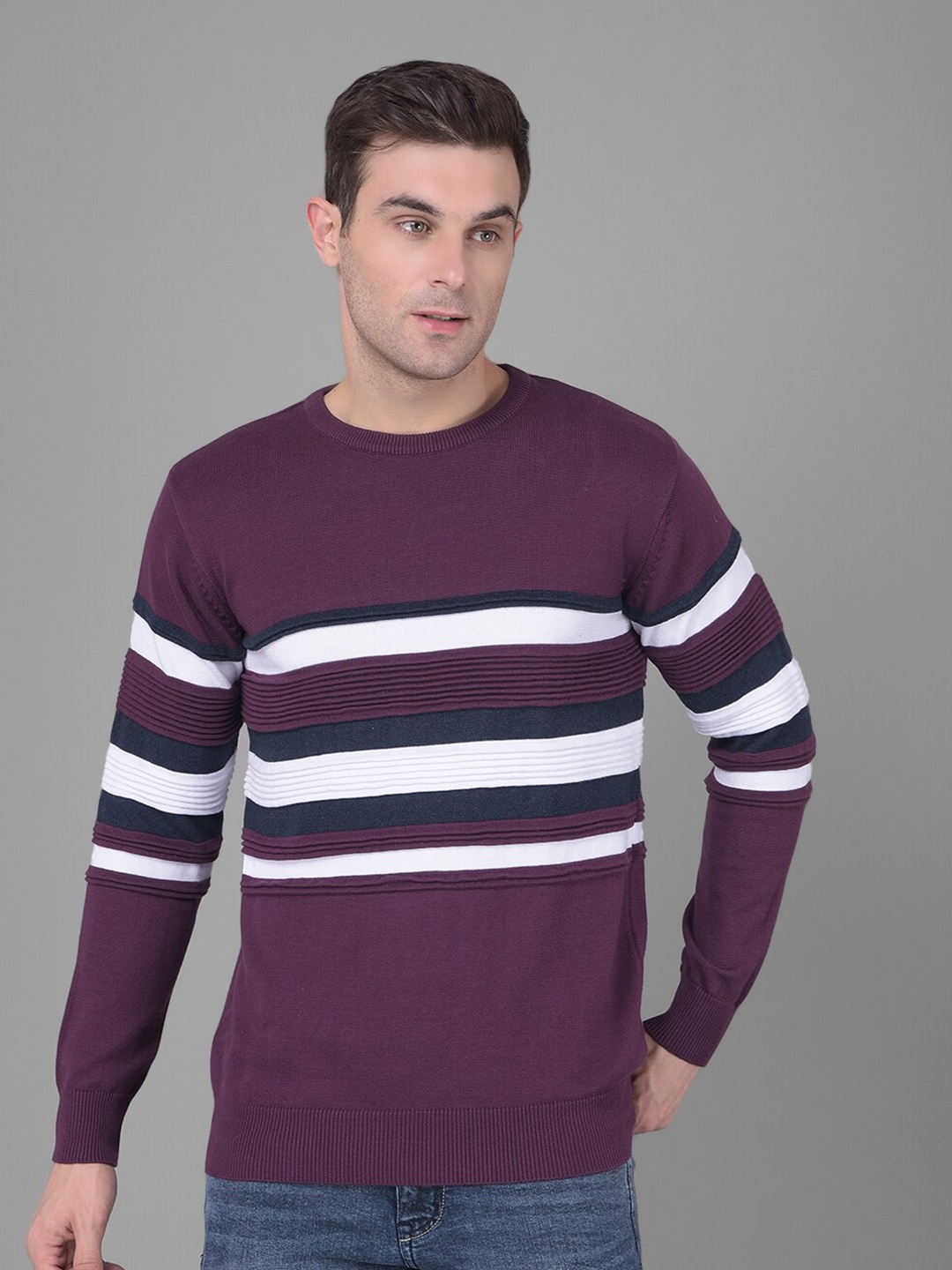 

COBB Striped Acrylic Pullover Sweater, Burgundy