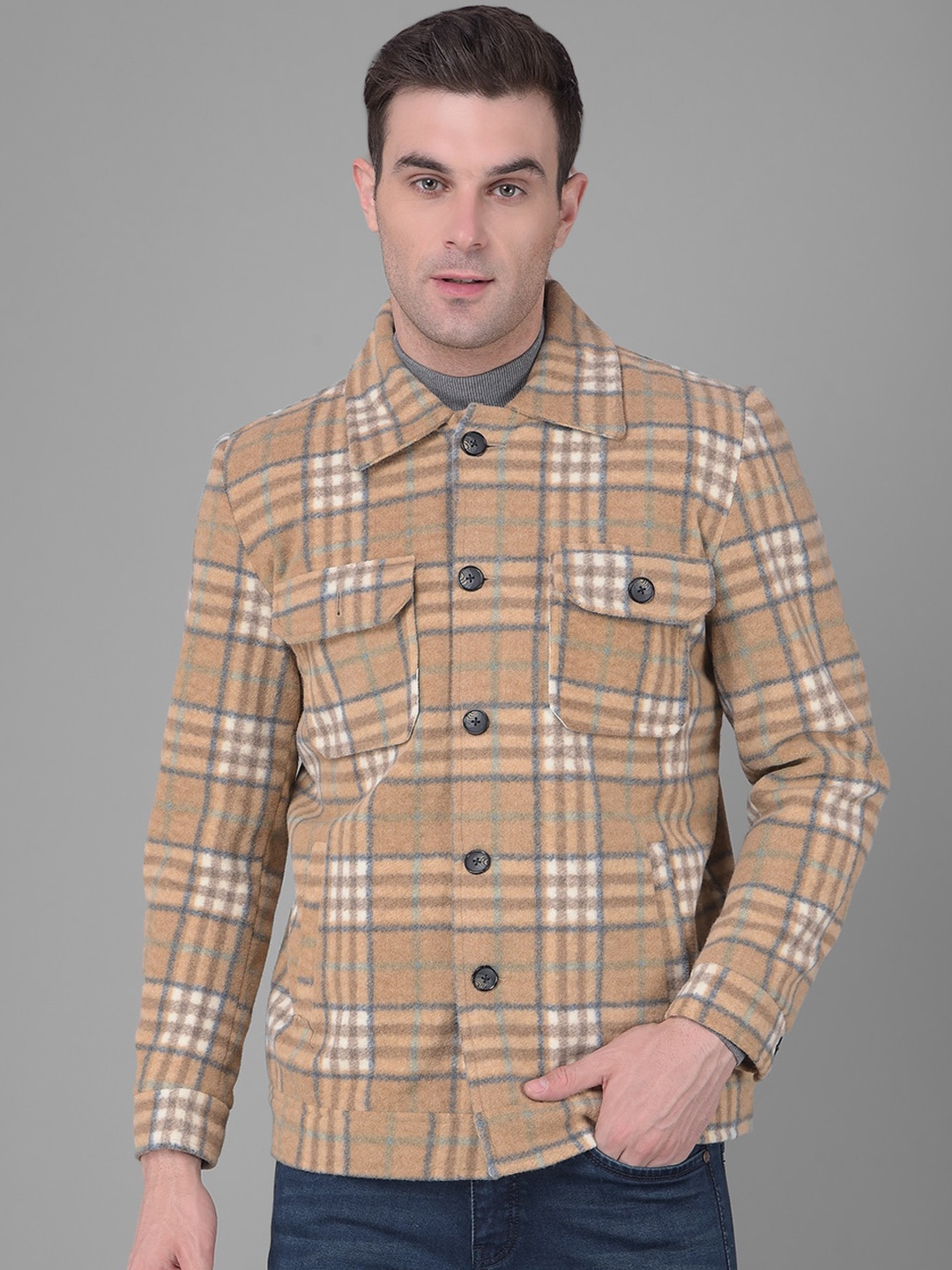 

COBB Checked Lightweight Spread Collar Cotton Tailored Jacket, Brown