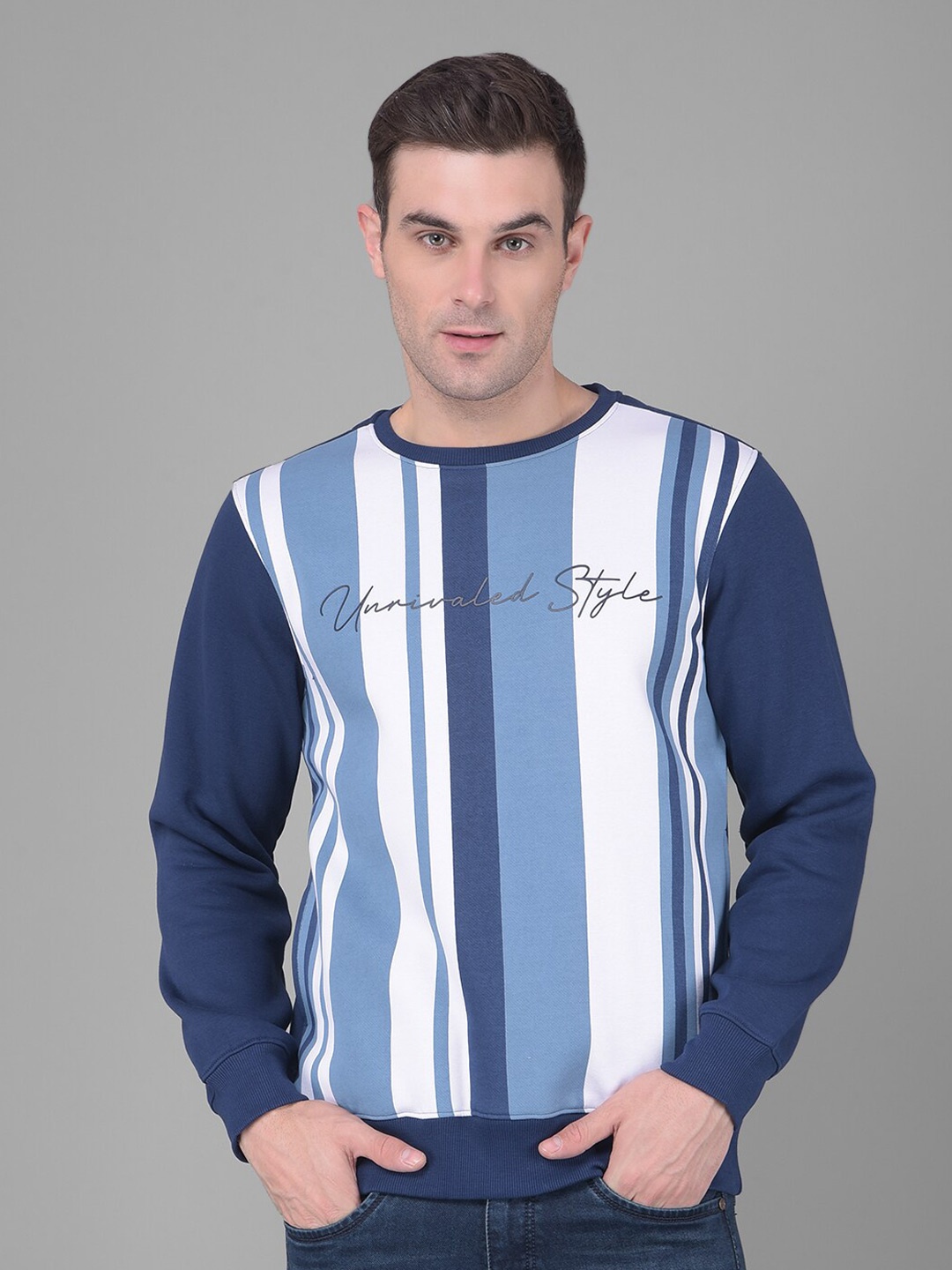 

COBB Striped Round Neck Cotton Sweatshirt, Blue
