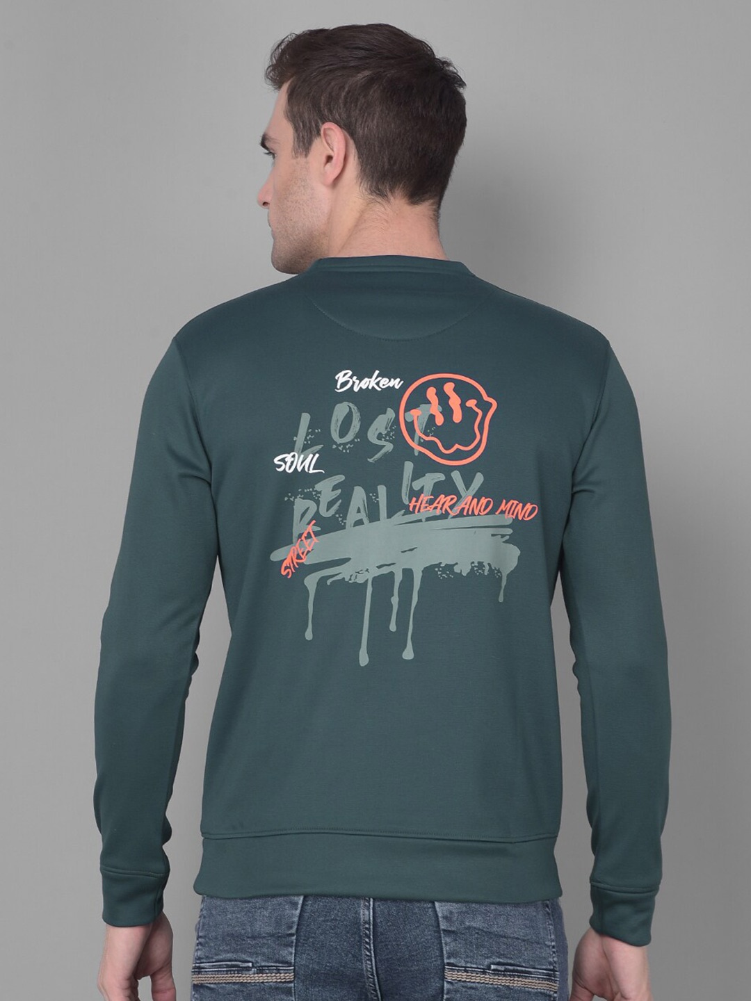 

COBB Typography Printed Round Neck Cotton Sweatshirt, Teal