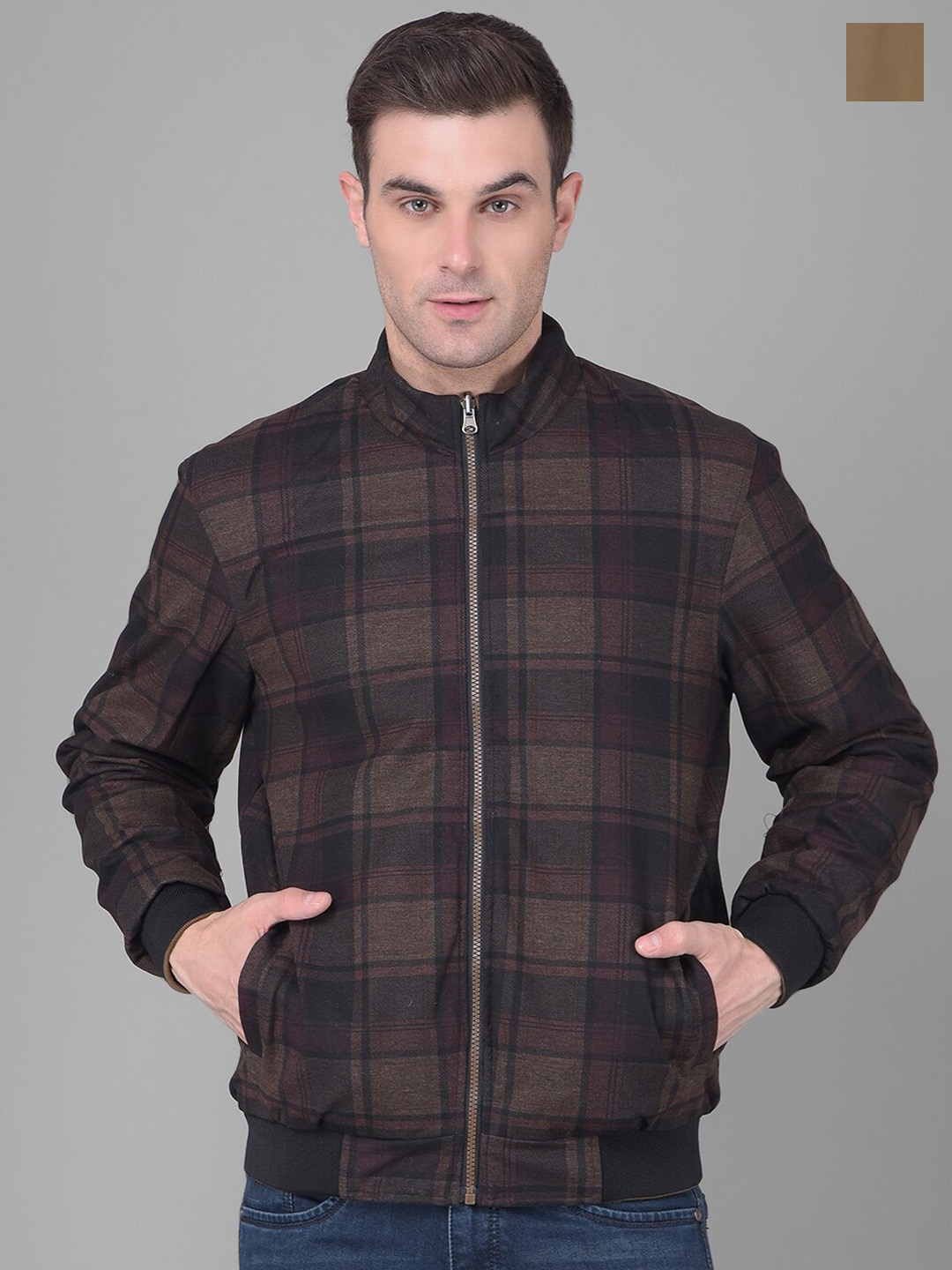 

COBB Checked Reversible Long Sleeves Bomber Jacket, Brown