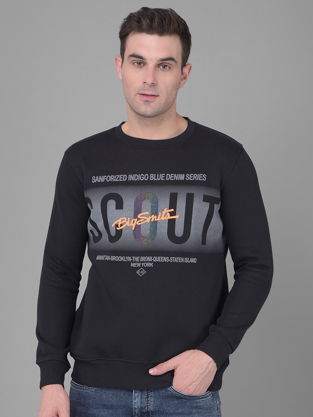 

COBB Typography Printed Round Neck Cotton Sweatshirt, Black