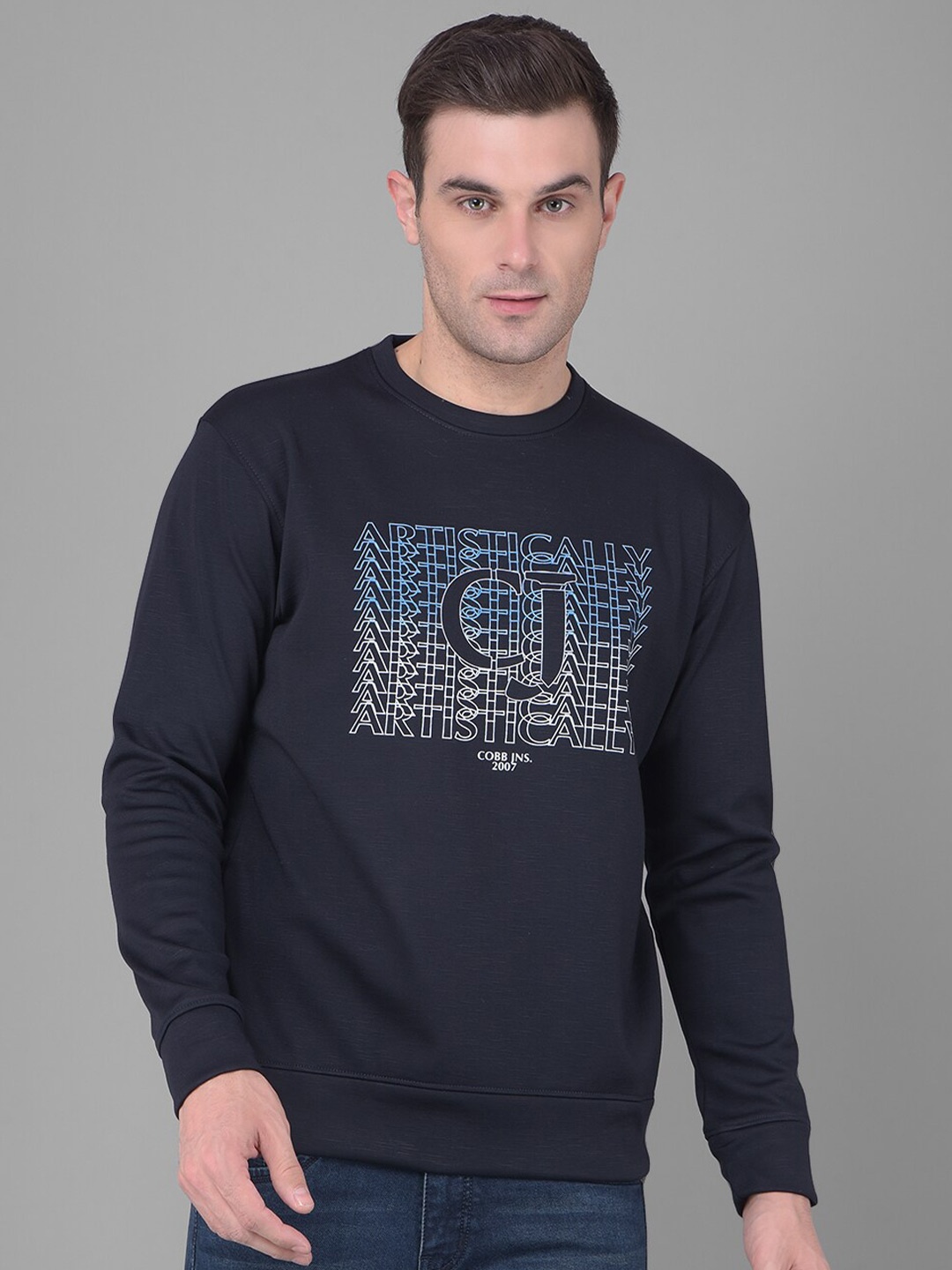 

COBB Typography Printed Round Neck Cotton Sweatshirt, Navy blue
