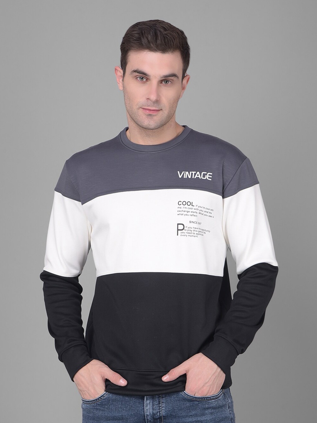 

COBB Colourblocked Cotton Pullover Sweatshirt, Grey