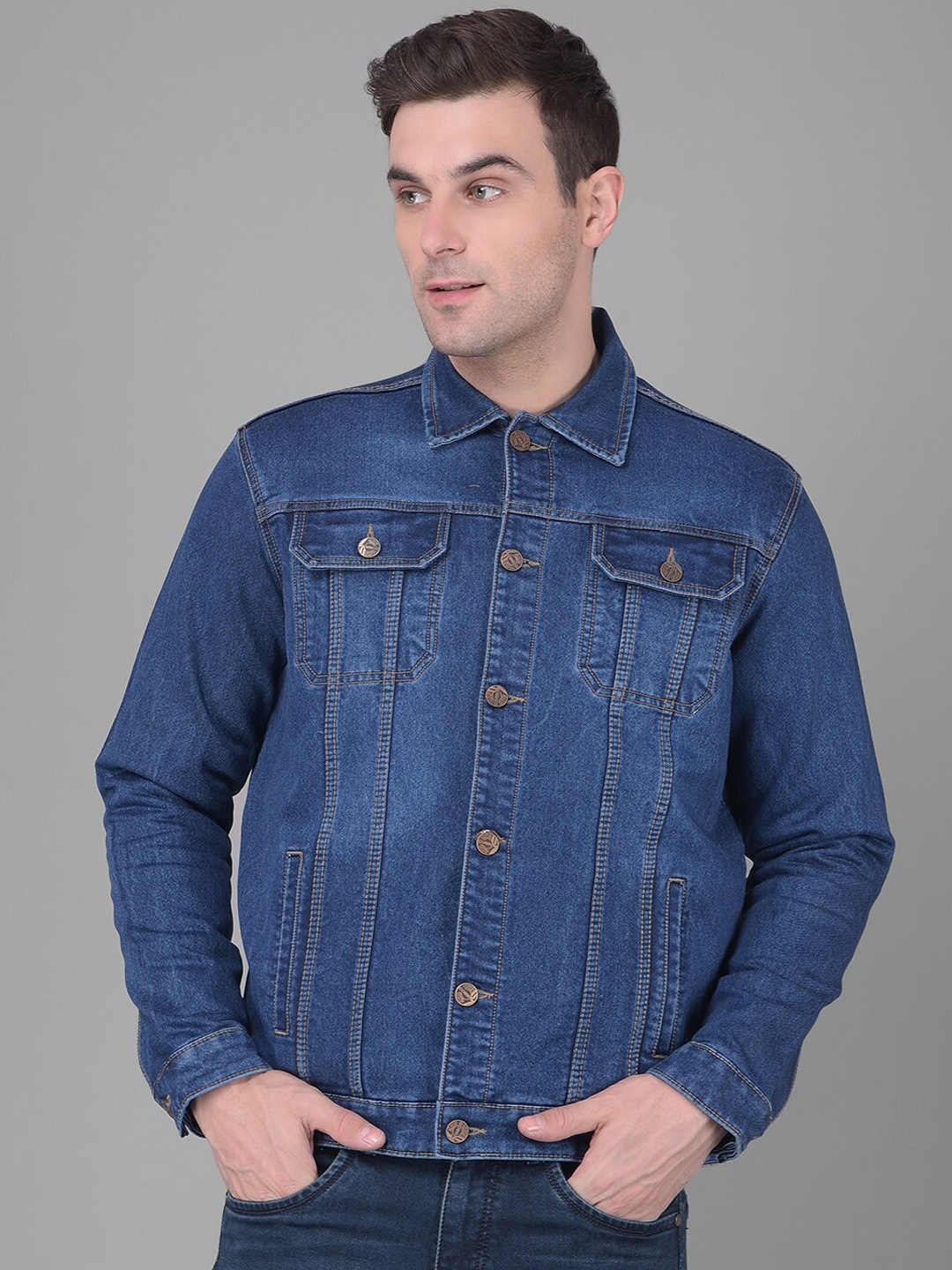 

COBB Washed Spread Collar Lightweight Cotton Denim Jacket, Blue