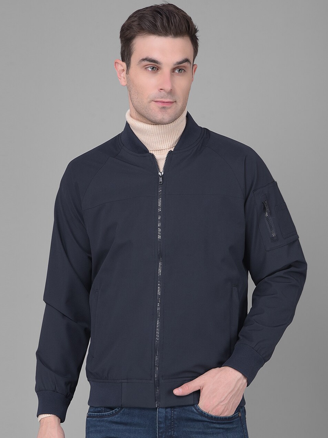 

COBB Mock Collar Lightweight Long Sleeves Bomber Jacket, Navy blue