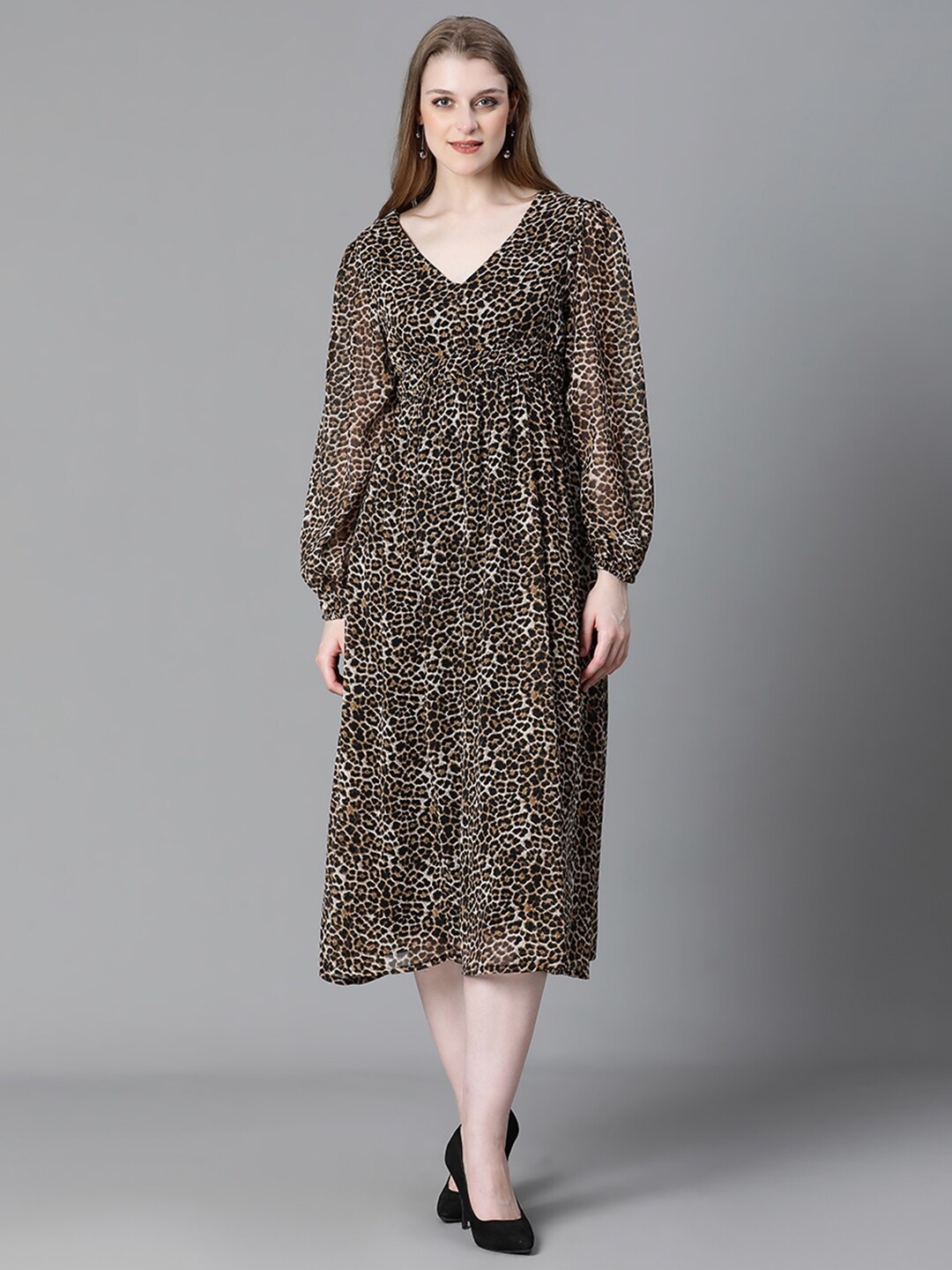 

Oxolloxo Animal Printed A Line Midi Dress, Brown