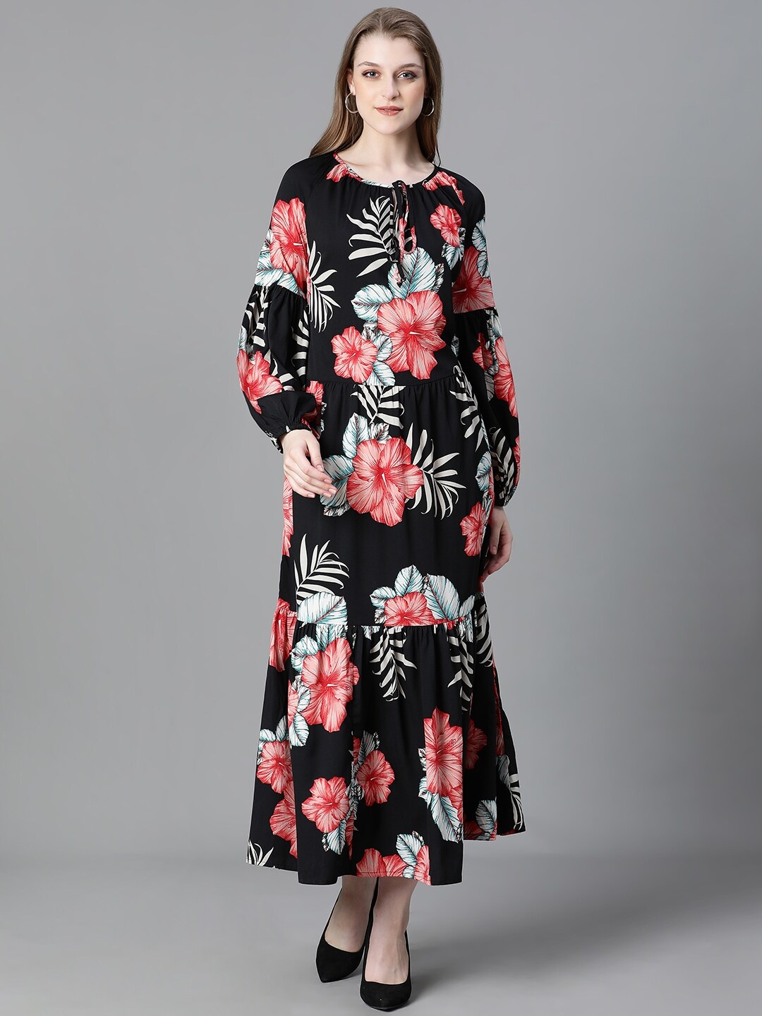 

Oxolloxo Floral Printed Maxi Dress, Black